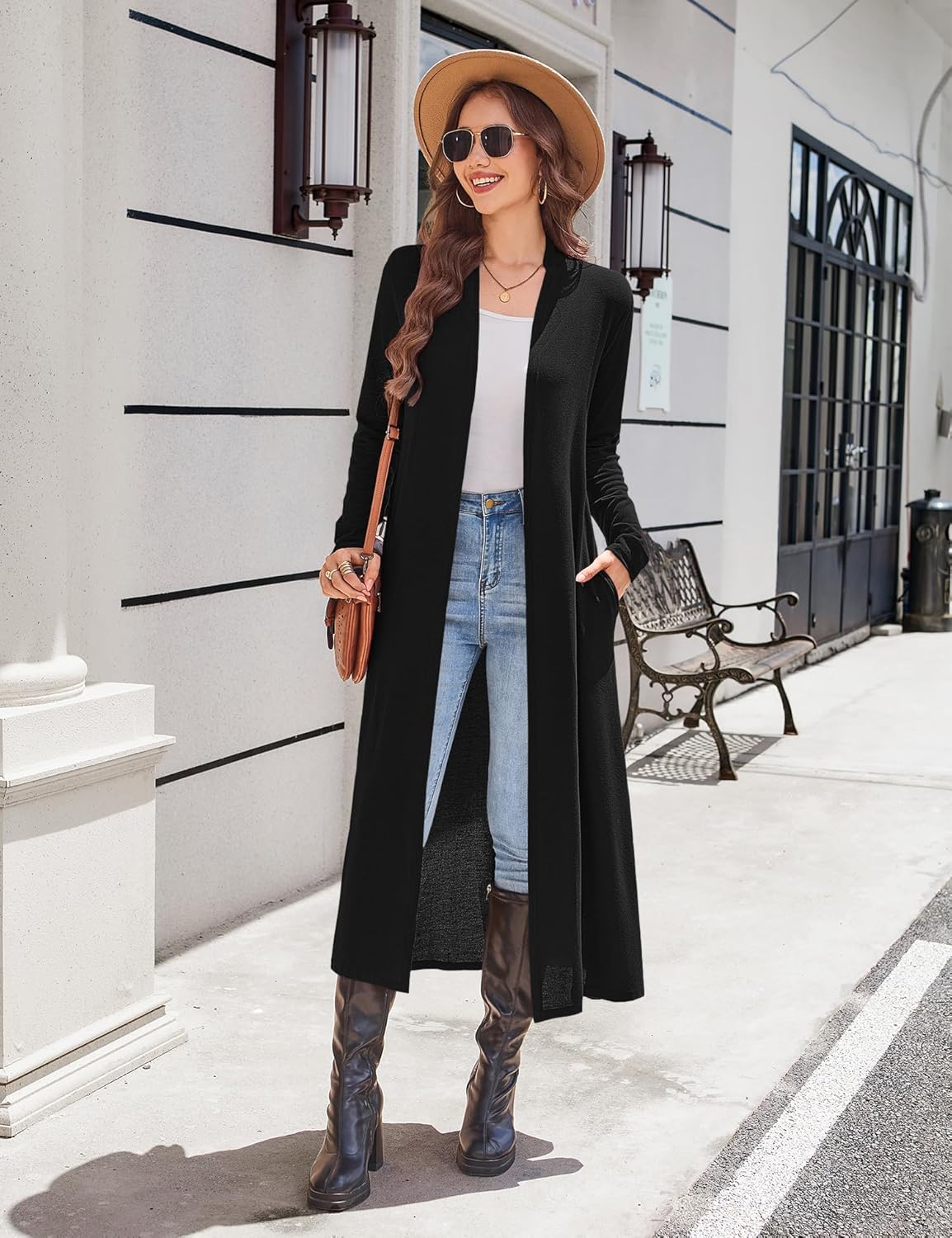 Newchoice Women's Long Cardigans with Pockets Knit Open Front Floor Length Cardigan Sweaters Lightweight Long Sleeve Dusters - Image 3