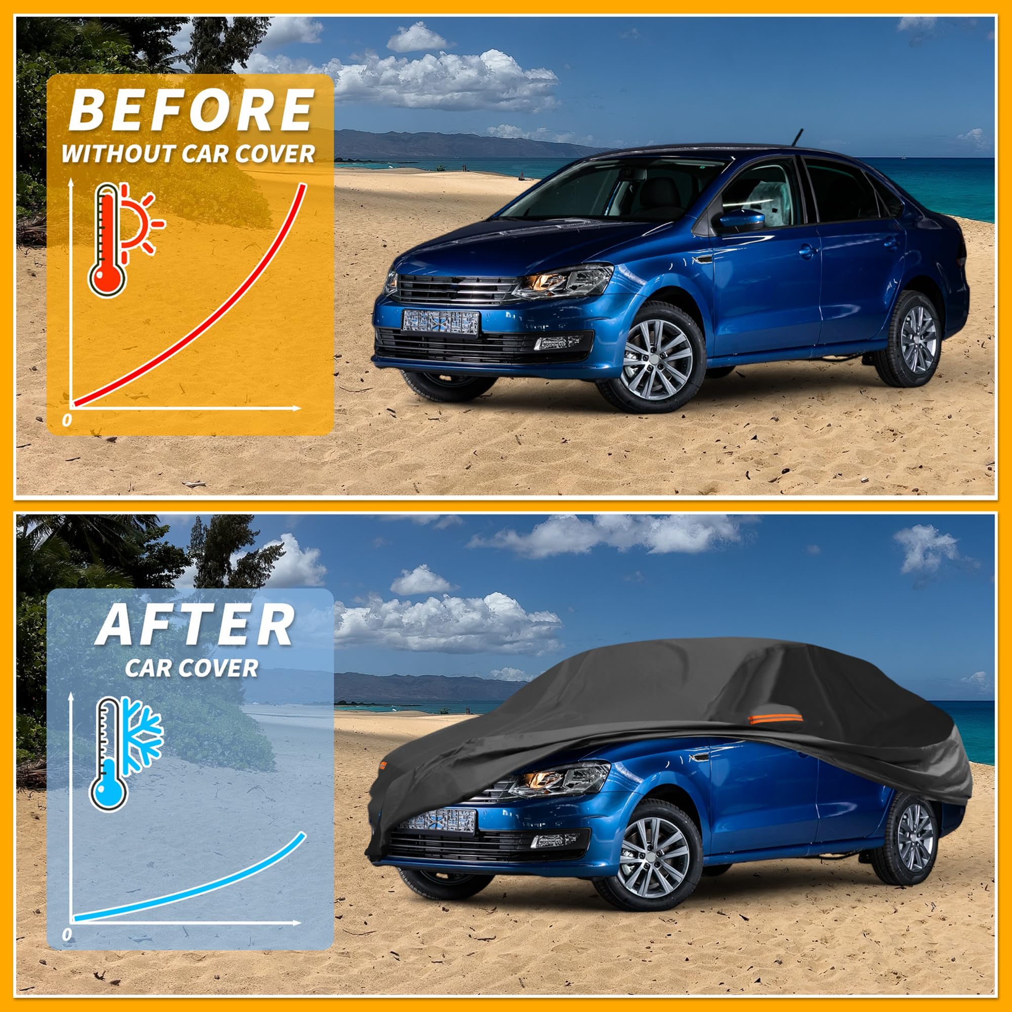 Wodoodporny pokrowiec samochodowy na każdą pogodę, odporny na promieniowanie UV, na zewnątrz, pełna ochrona zewnętrzna, do Volkswagena Polo Hatchback 2001-2023 210D-PU, czarny, z zamkiem błyskawicznym