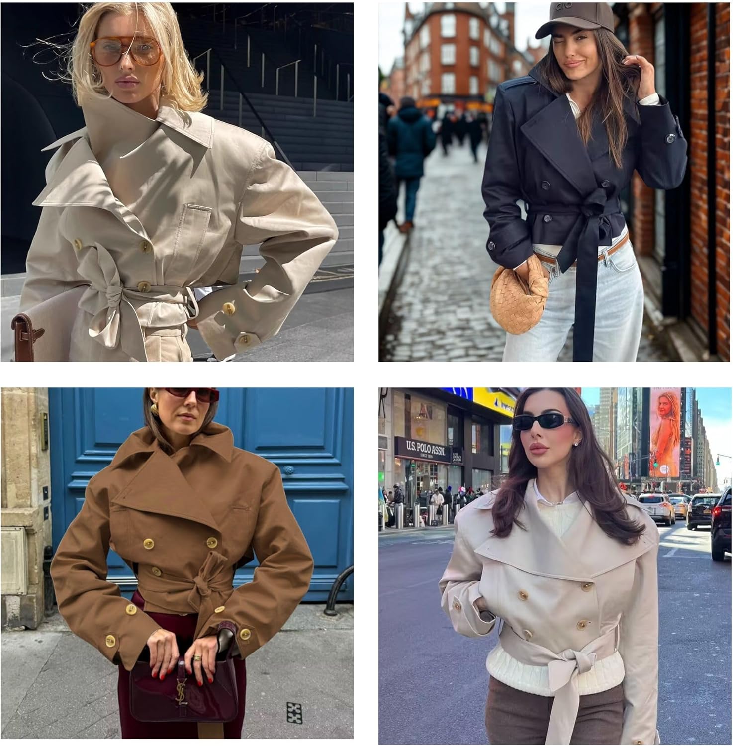 Xunger Women's Stylish Short Trench Coat Bow Belt Casual Long Sleeve Jacket Lightweight Spring Fall Windbreaker with Pockets - Image 3