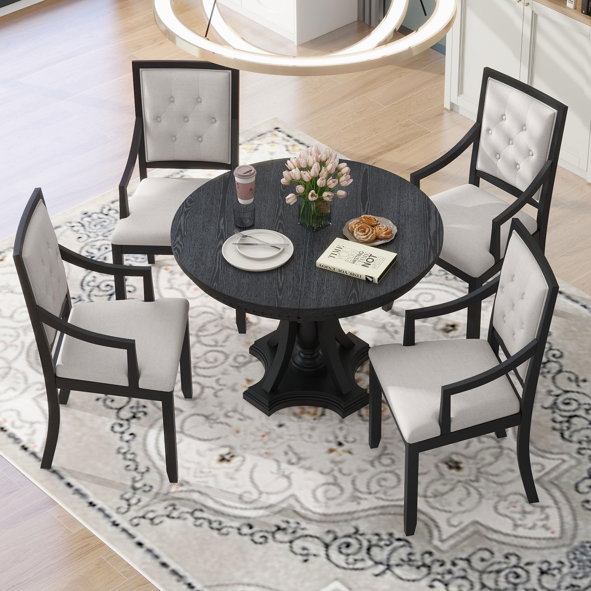 Bellemave Round Dining Table Set for 4 Extendable Round