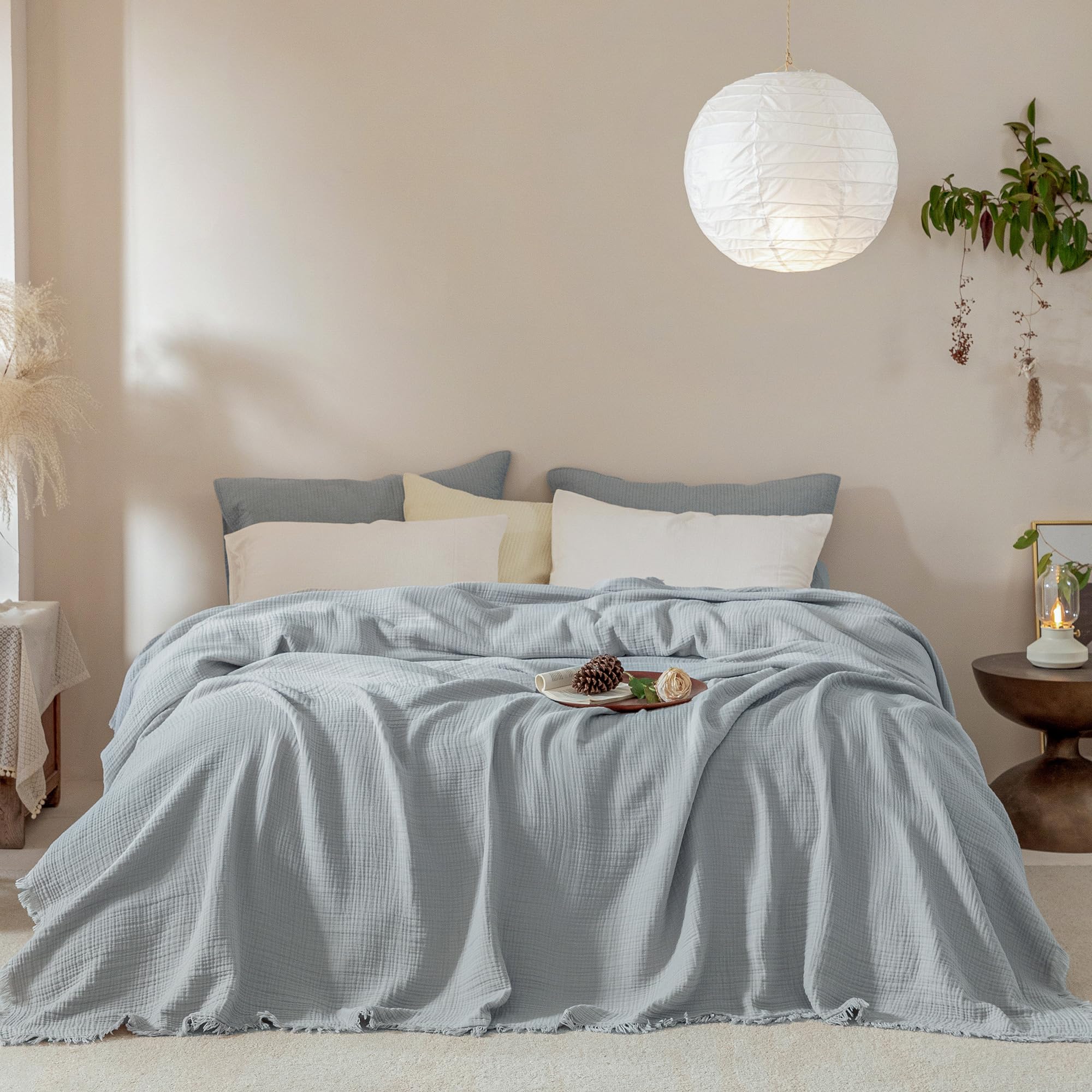 Muslin Fringe Blankets for Adults: 100% Cotton Cloud Soft