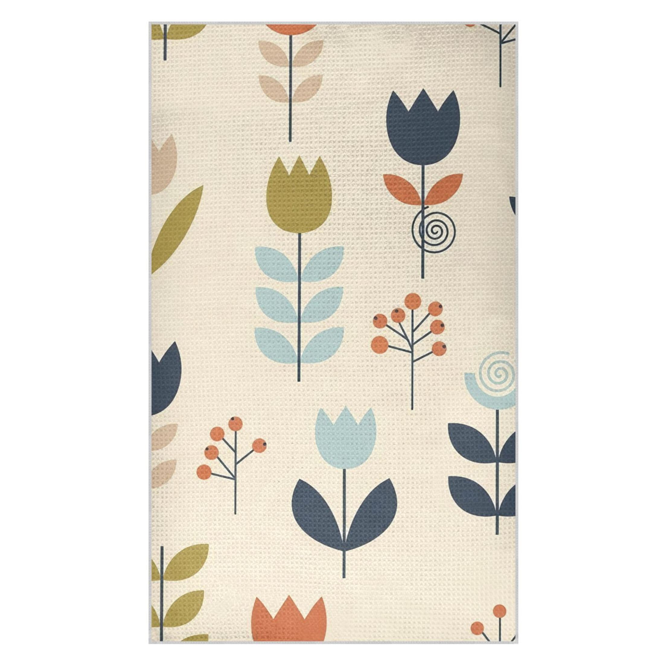 Fuauuyl Flowers Kitchen Towel Waffle Weave Dish Towels Soft Absorbent Hand Towel Microfiber Lint Free Dish Cloths for Kitchen, 18x30 in