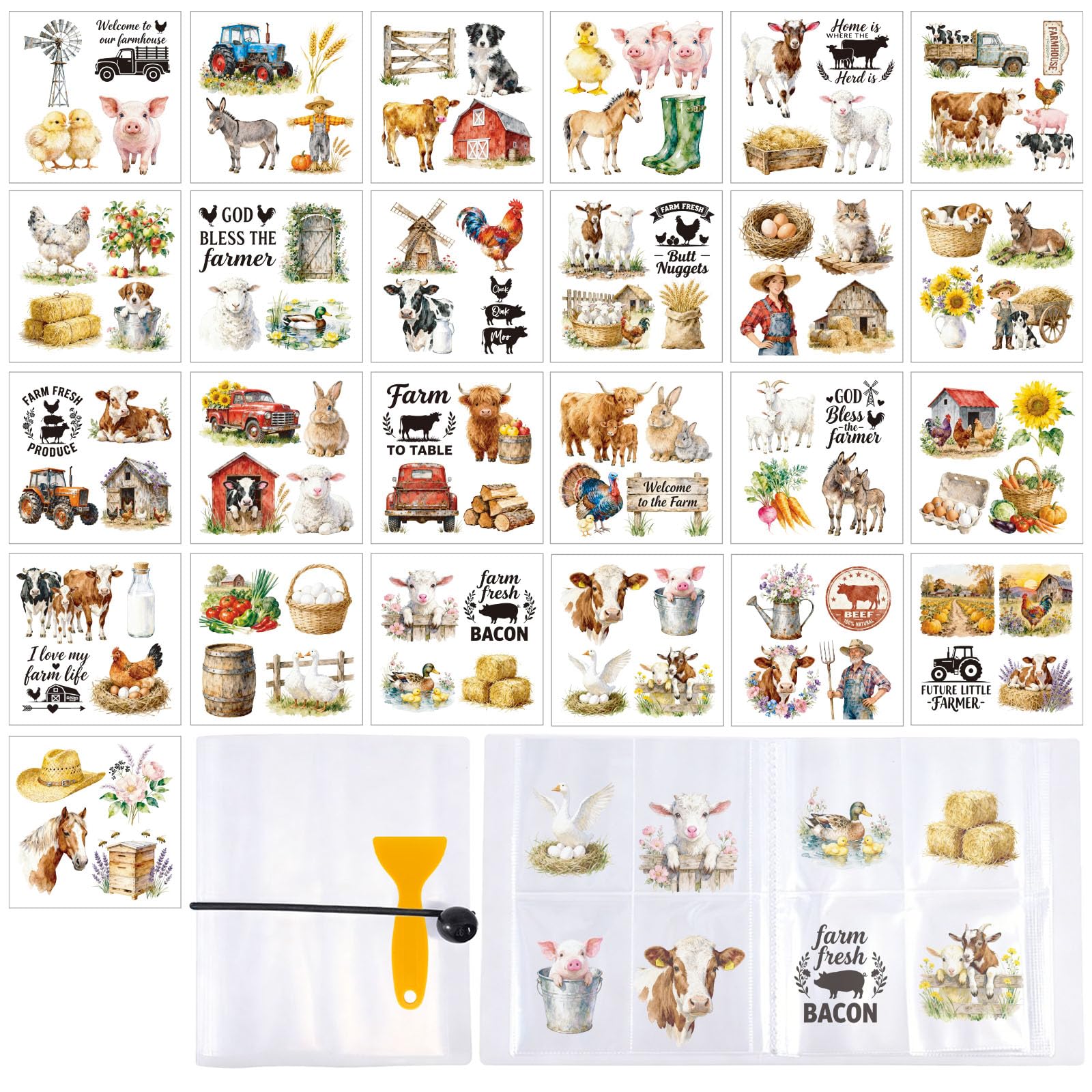 Autocollants de transfert animaux de la ferme avec album pour scrapbooking et déco de Pâques
