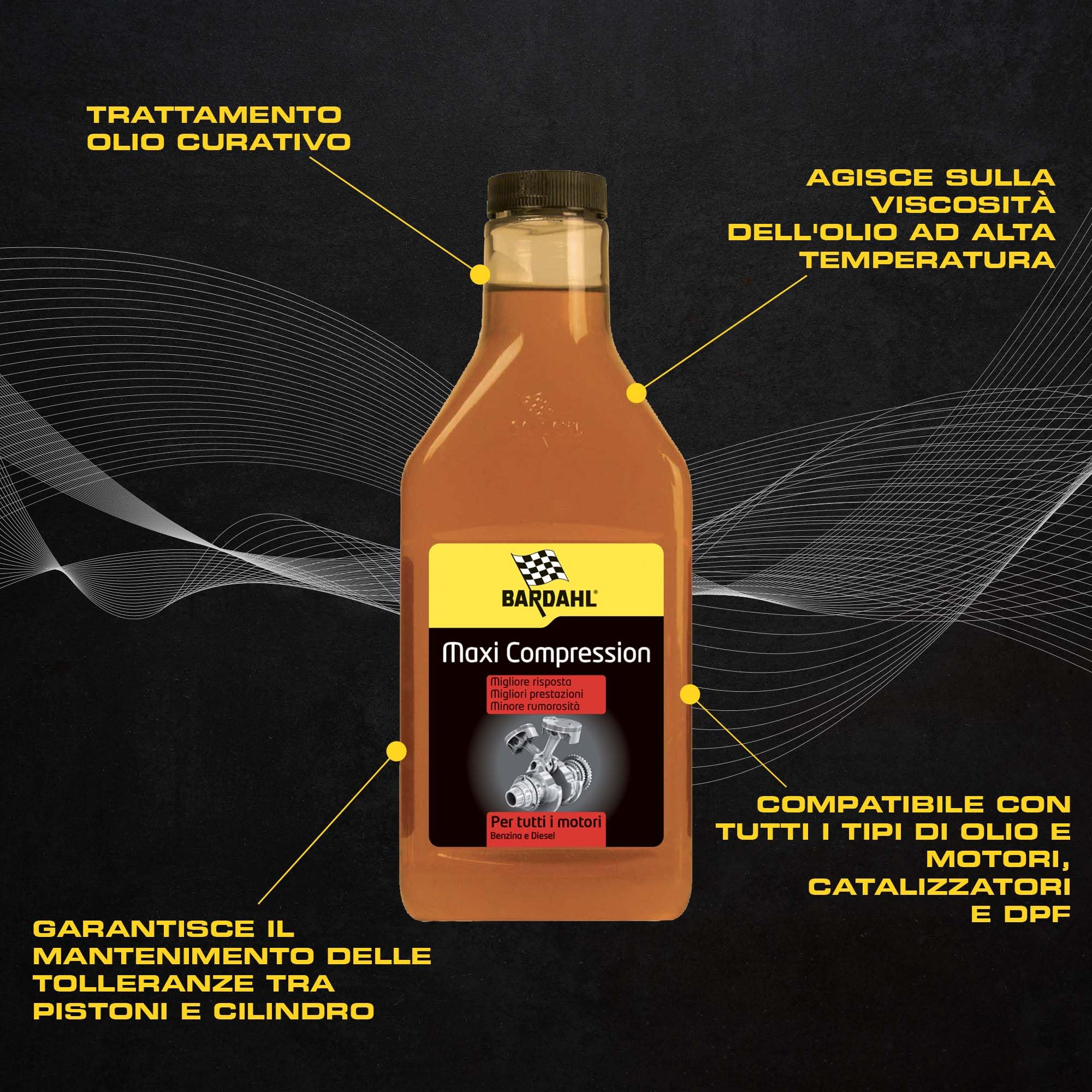Bardahl - Maxi Compression - Additivo Auto per Olio Motore, Riduce Il Consumo e Arresta Le Perdite d'Olio, Migliora Potenza e Prestazioni, Compatibile con Motori Diesel e Benzina, 473 ml