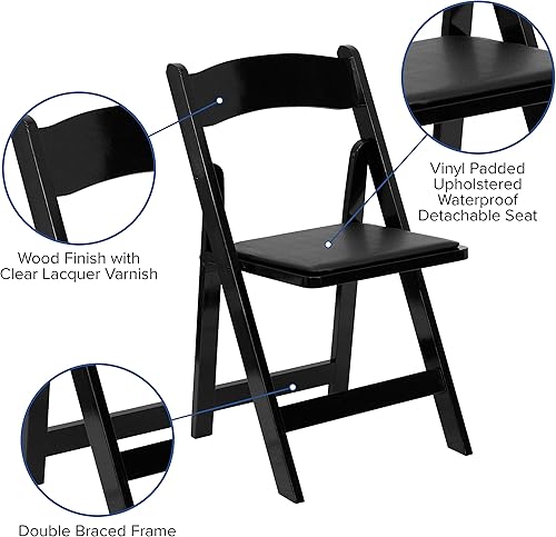 Miniatura 34 de HERCULES™ silla plegable de madera blanca, con asiento acolchado, Vinilo, Mahogany Mahogany,Negro -,Fruitwood,Natural,Blanco