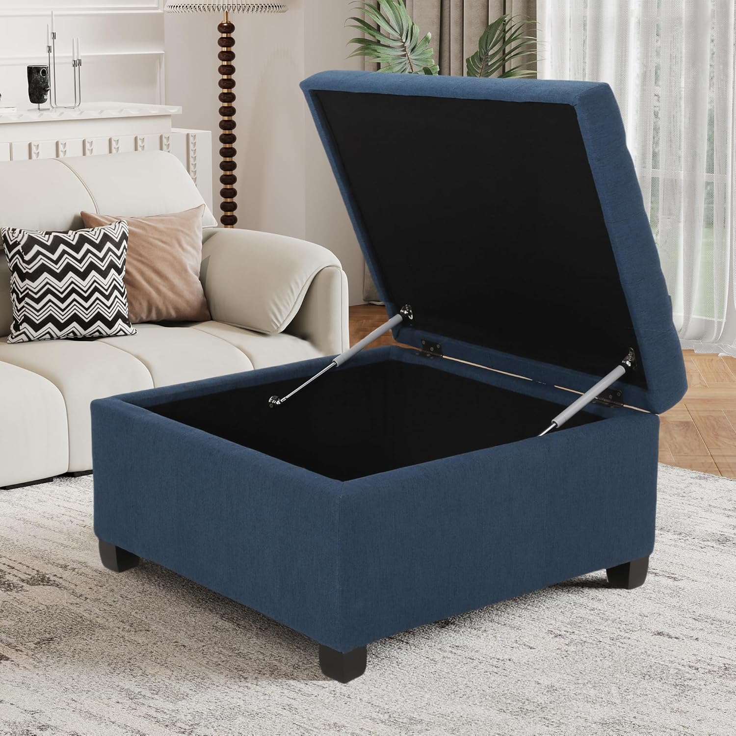 31-inch Big Square Storage Ottoman Coffee Stand wth liftng platfrm, Generous Space - Ideal for Lounge orgainzaton (A-Blue)