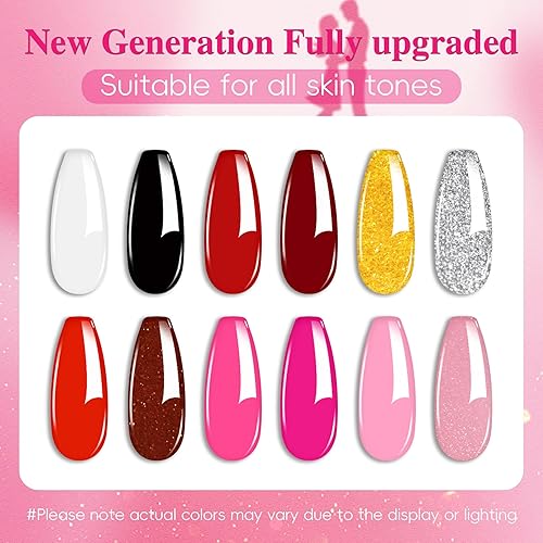 Miniatura 8 de ABAC Juego de esmaltes de gel de un solo paso, 12 colores rosa, rosa, rojo, kit de esmalte de uñas de gel negro, blanco, purpurina, dorado,