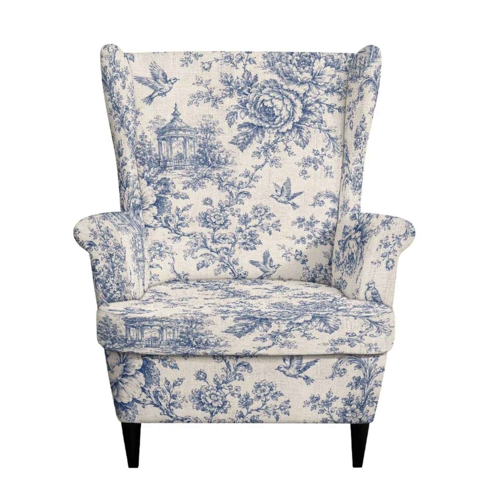 Condition photo showing New/Like New for xoenoiee blue birds toile de jouy print wingback chair covers, 2 piece stretch wing chair slipcover, washable slipcover for armchairs, non-slip furniture protector for living room