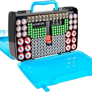 Battery Storage Organizer Case Holder Box with Tester, Double-Sided Batteries Fits for 269 Caddy Container AA AAA AAAA 3A 4A 9V C D Lithium 23A 4LR44 CR123A CR1632 CR2032 - Blue