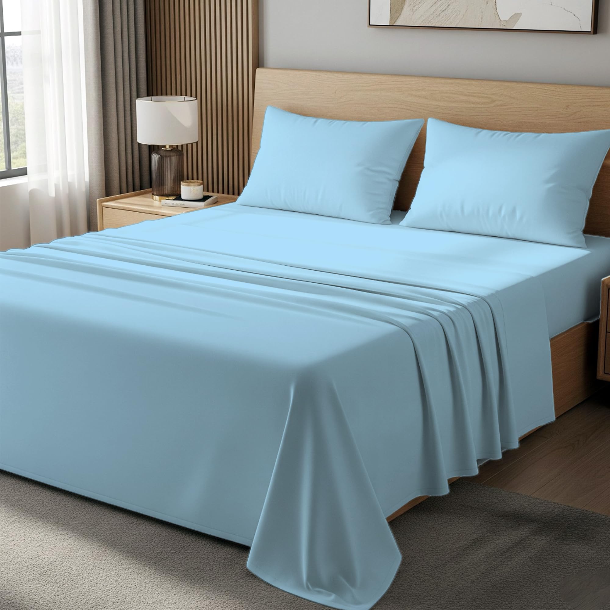 100% Egyptian Cotton 400TC Double 3PC Flat Sheet Set, Skin Safe