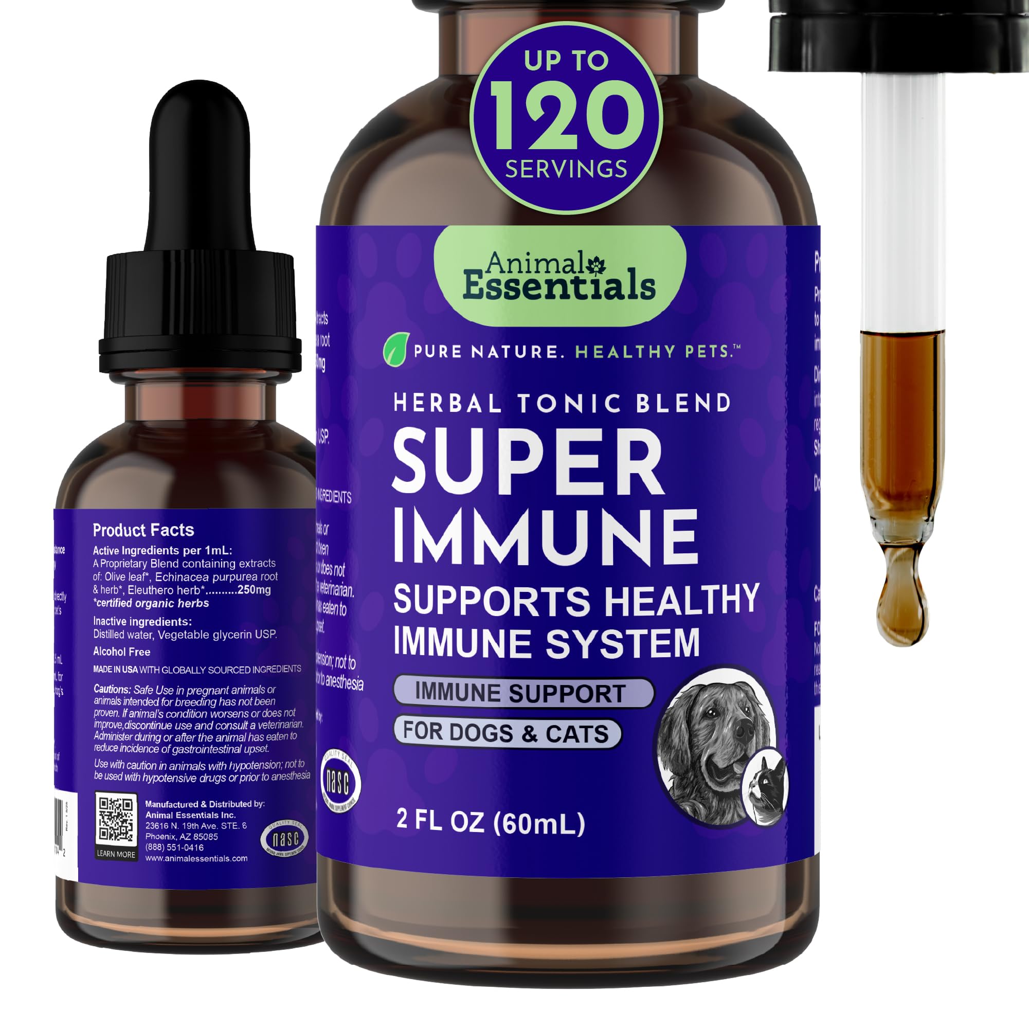 Super Immune - Dog & Cat Immune Support for Puppies with Olive Leaf Extract & Echinacea, Olive Root for Dogs, Supports Respiratory Health & Overall Wellness - 2 fl oz