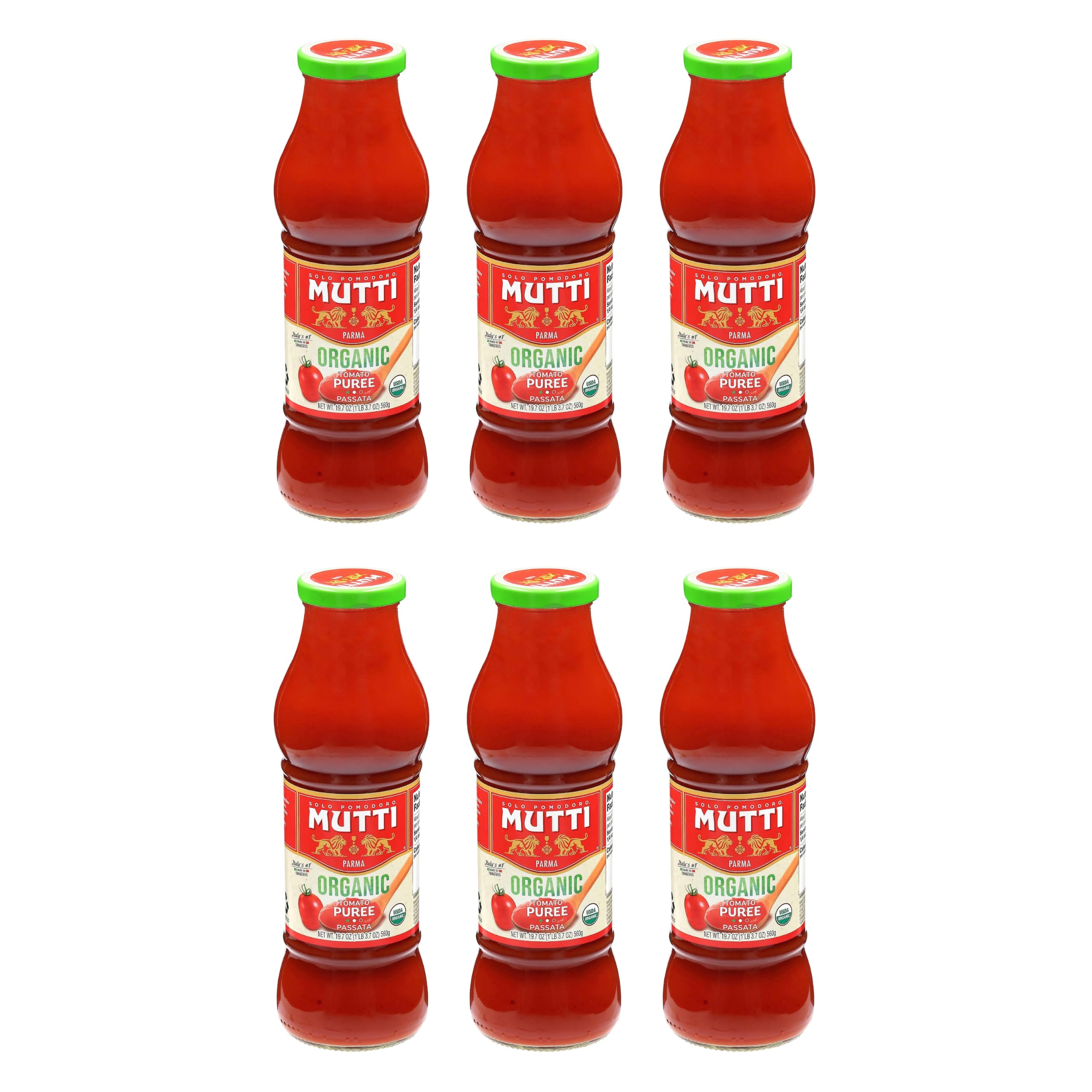 Mutti Organic Tomato Passata Puree 19.7 oz. | 6 Pack | Glass Bottle Fresh