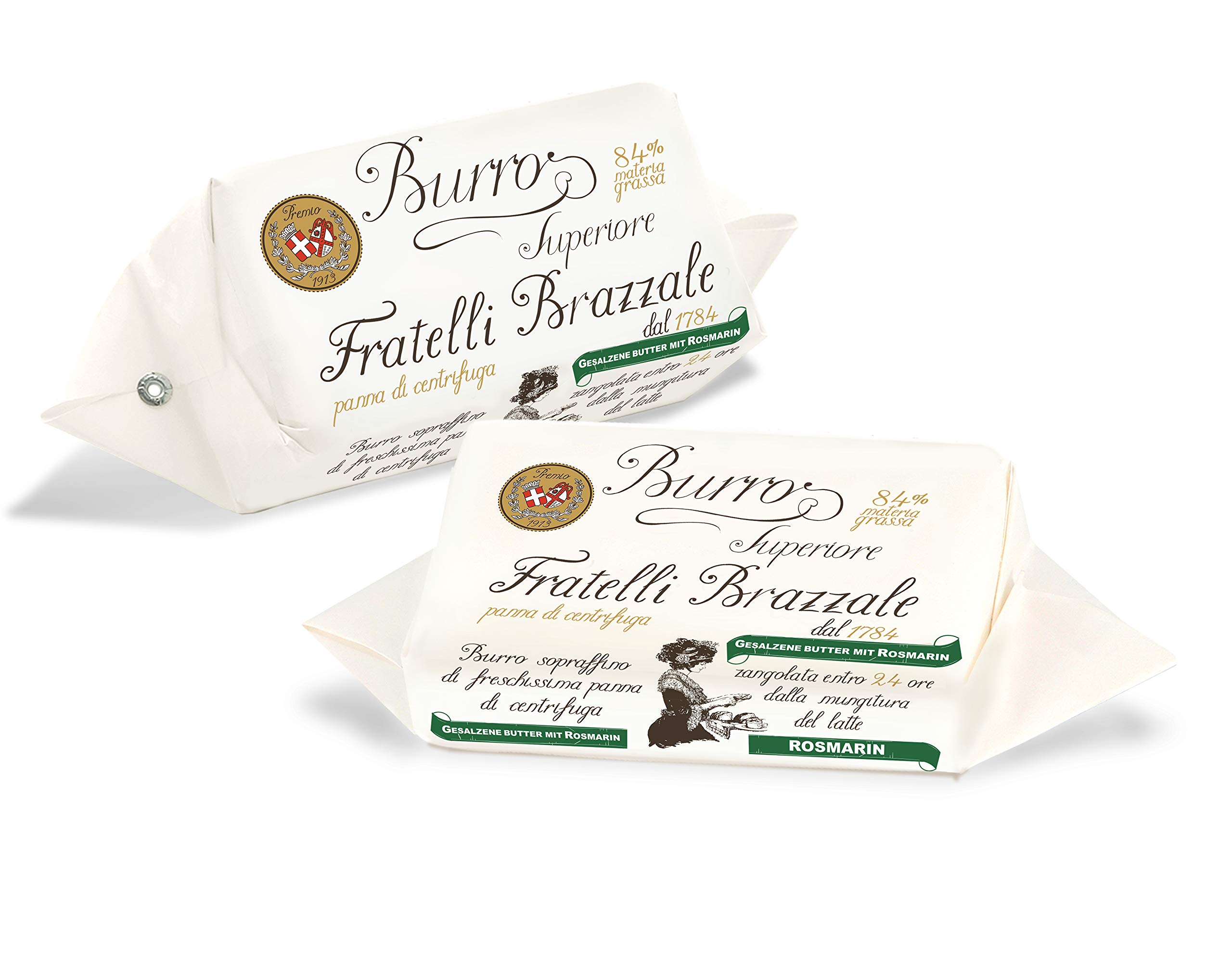 Prämierte Rohmilchbutter aus Rohrahm Sahne 84% Fettgehalt - Butter Superior fratelli Brazzale aus Italien Kräuterbutter gesalzen (gesalzen mit Rosmarin)