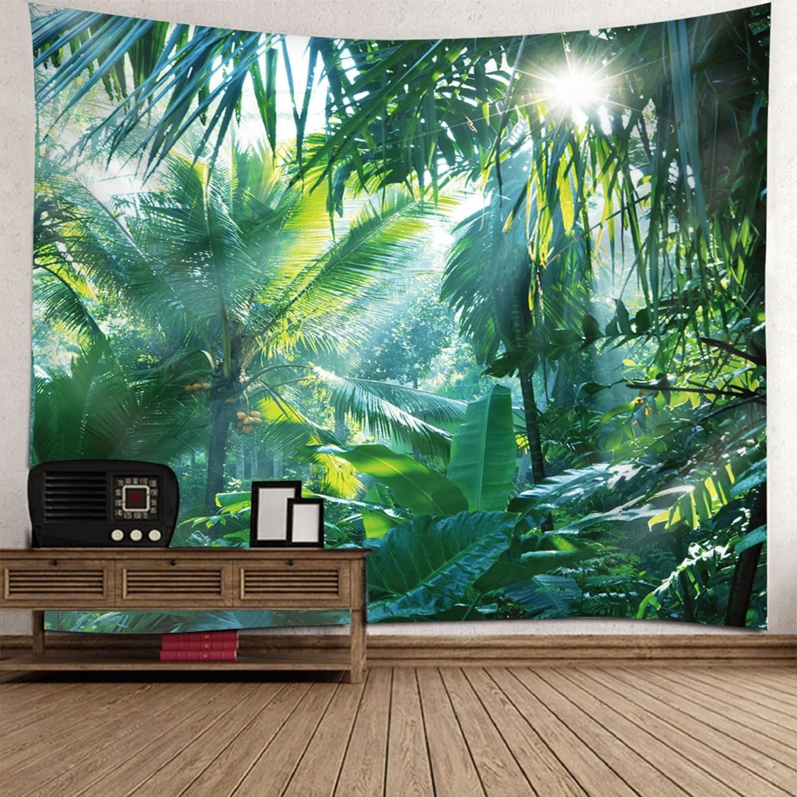 Wycian Tapiz de pared de 300 cm para colgar en la pared, plantas, exteriores, XL, verde, plantas tropicales, microfibra, 300 x 256 cm (ancho x alto)