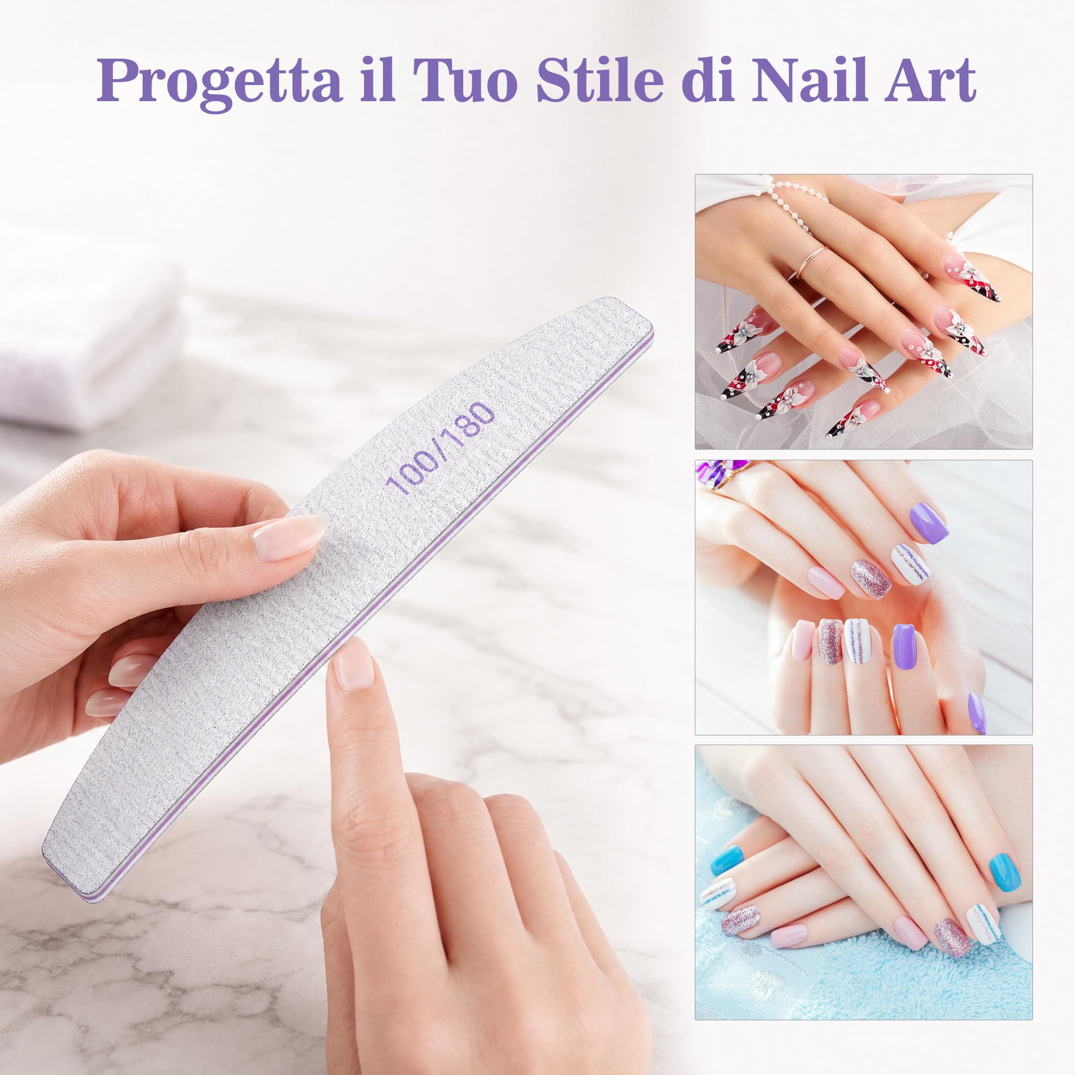 10 Pezzi Lime per Unghie, Lima Unghie Professionale 100/180 a Doppia Faccia, Lime Unghie Riutilizzabile per Salone di Bellezza e Uso Domestico