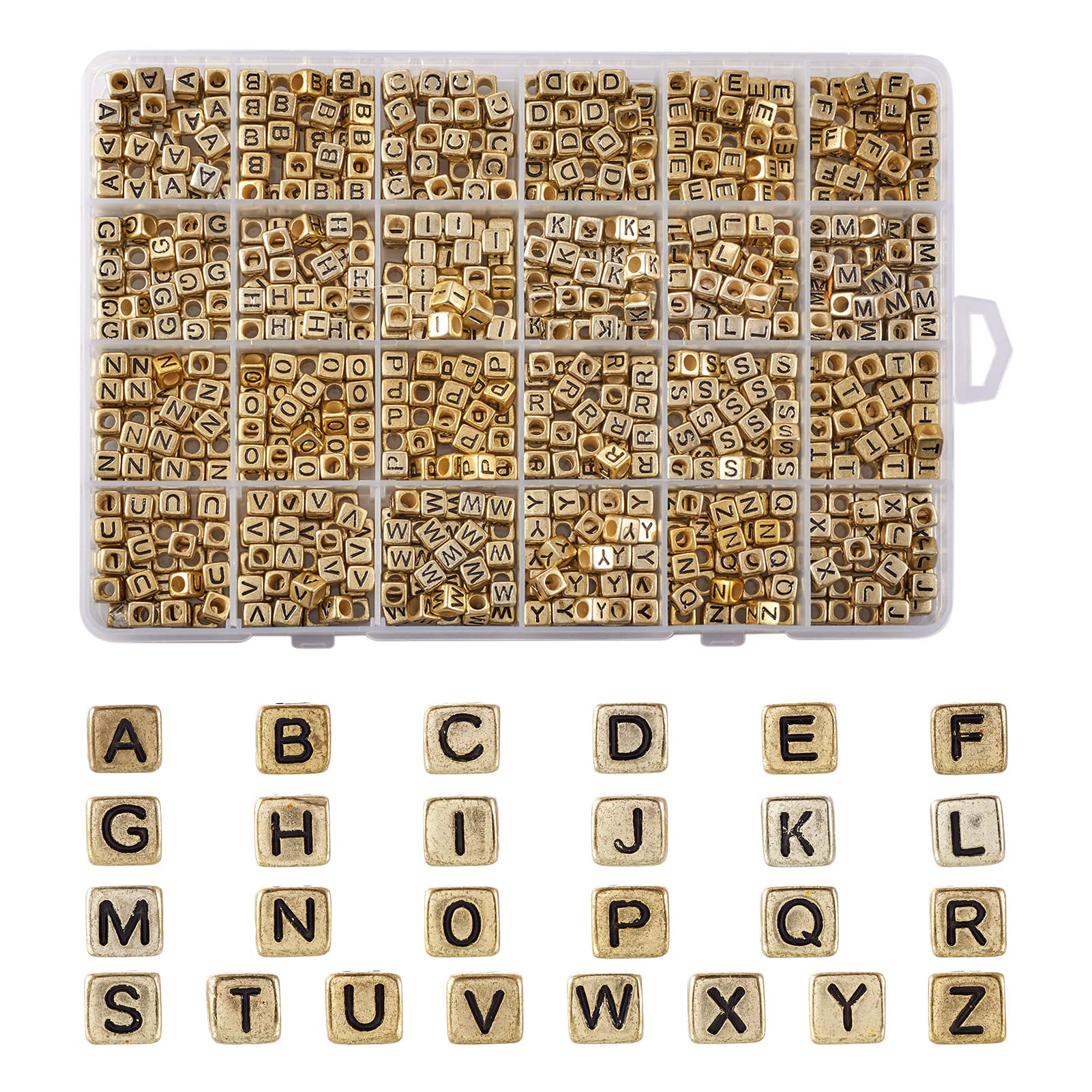 50pz Cubetti Oro Alfabeto Singolo Lettera Perline A-Z 6mm - Foto 6