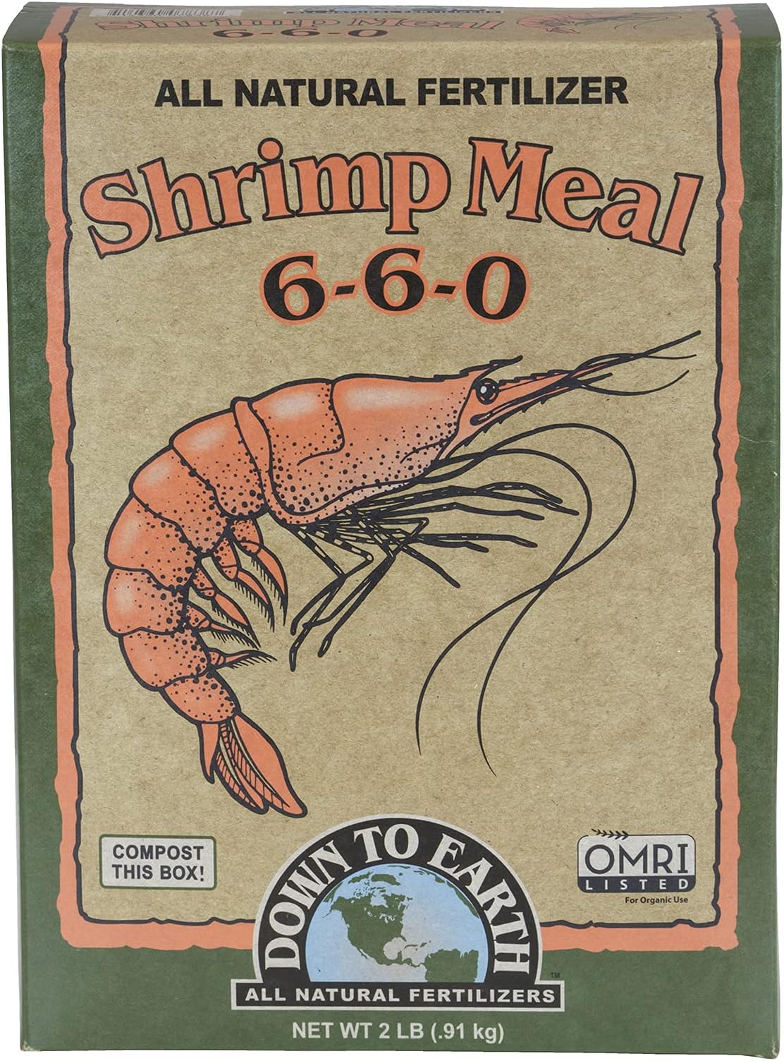 Down to Earth All Natural Fertilizers Organic Shrimp Meal - Rich in Nitrogen, Phosphorus, and Calcium 6-6-0, 2 lb