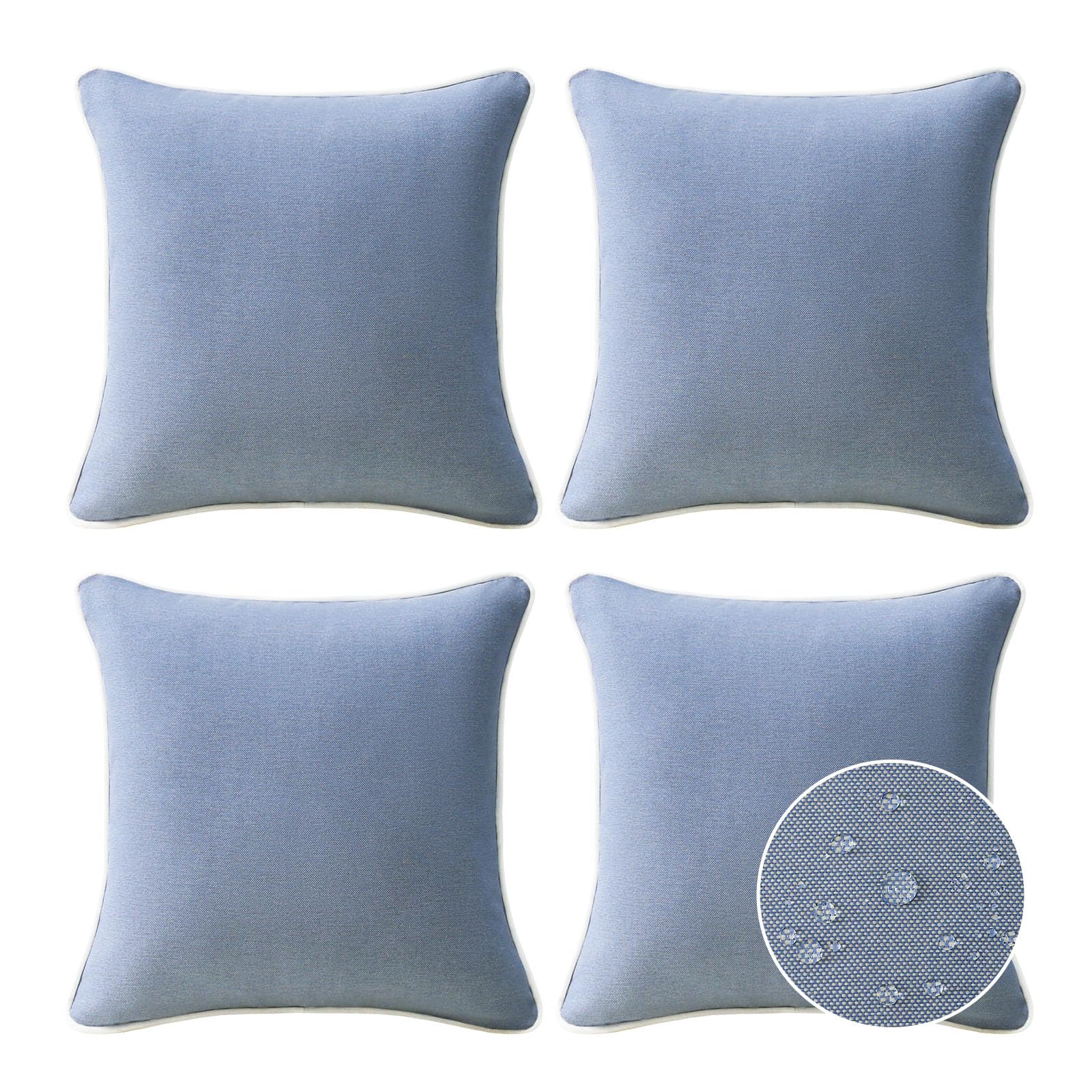 Decorative Outdoor Water Repellent Throw Pillows with Inserts, Set of 4, 18" x18" Pillows for Patio, Backyard, Bed, Couch, and Patio Furniture, Powder