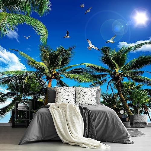 Miniatura 2 de Mural de playa de palmeras fondos del océano, papel tapiz costero playero, murales de pared extra grandes para dormitorio y sala de estar (no