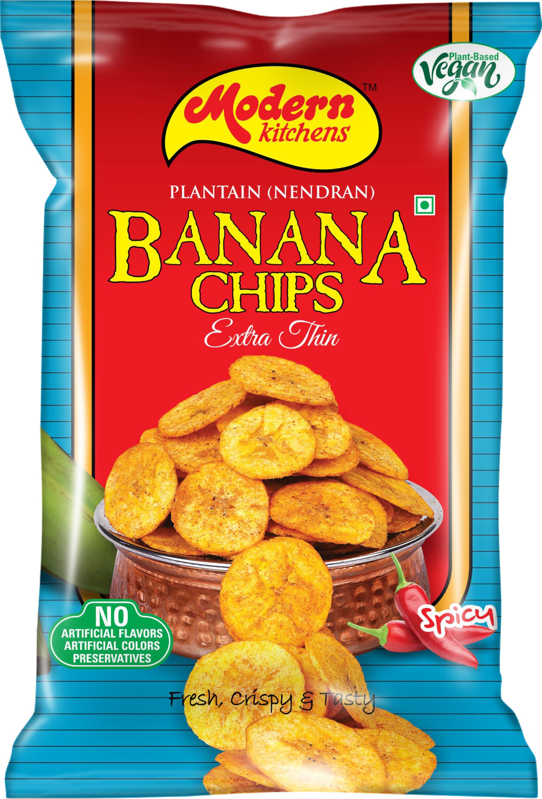 Modern Kitchens Spicy Banana Chips - 70g | Plant-Based, Vegan, No Artificial Flavors or Colors, Zero Trans Fat & Cholesterol, Crunchy & Delicious Snack