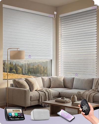 Miniatura 13 de Graywind Persianas motorizadas Shangrila más anchas compatibles con Alexa Google Control remoto recargable, filtro de luz inteligente, persianas