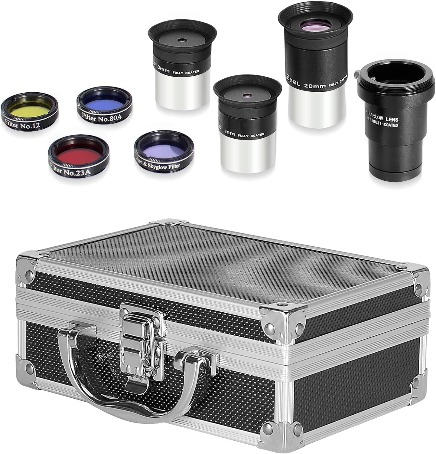 Celticbird Juego de accesorios para telescopio astronómico: incluye 3 oculares Plossl, 4 juegos de filtros, una lente Barlow 2x (S8-1)