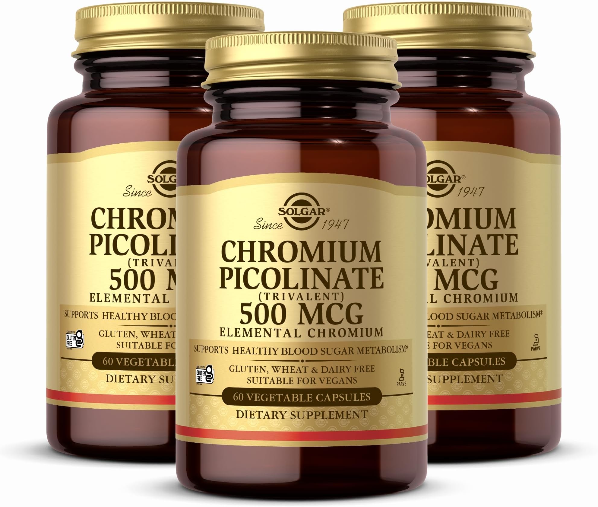 Solgar Chormium Picolinate 500mcg 60 Vcaps 3-Pack