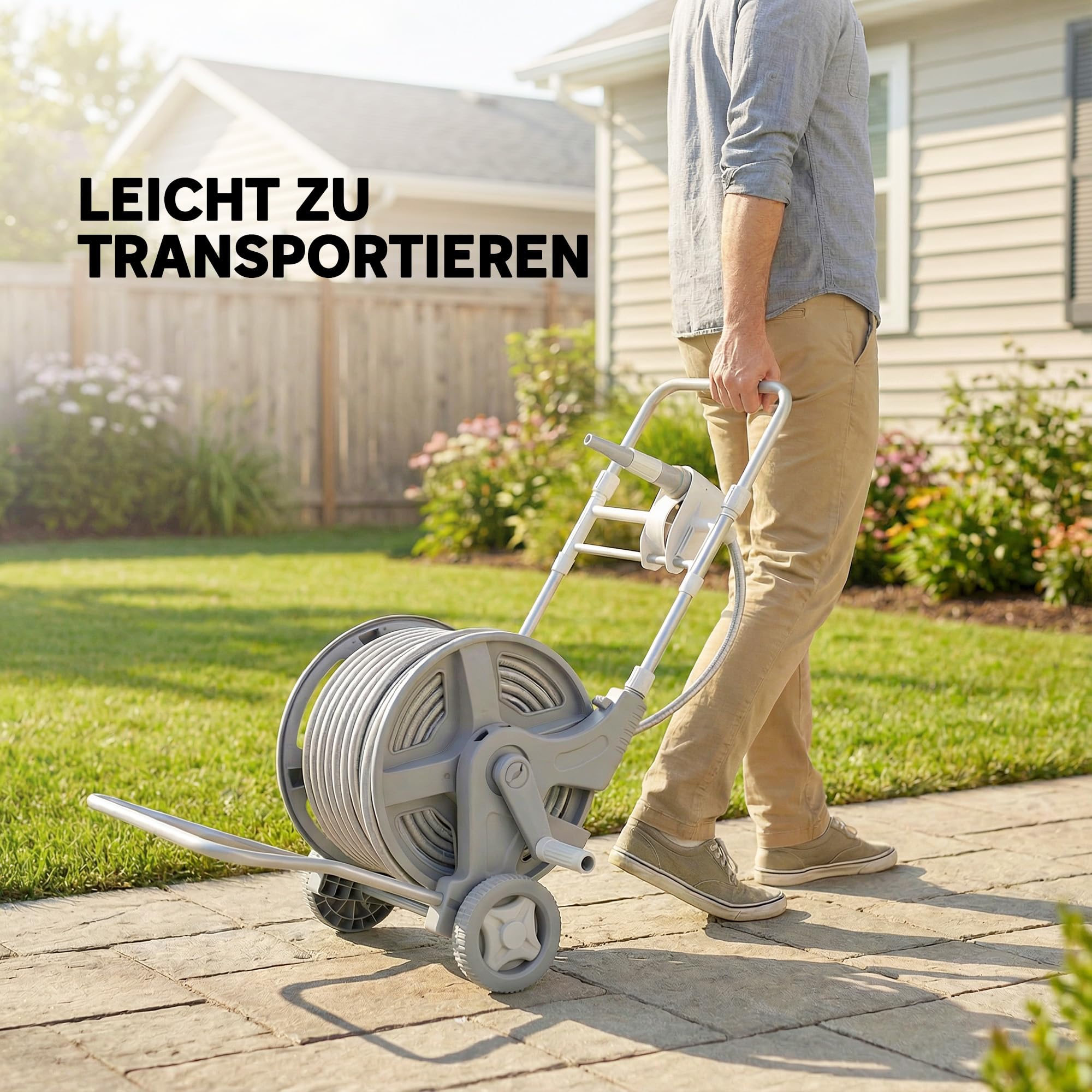 Outsunny Carrello Avvolgitubo Giardino Ruote 1/2" x 45m Grigio