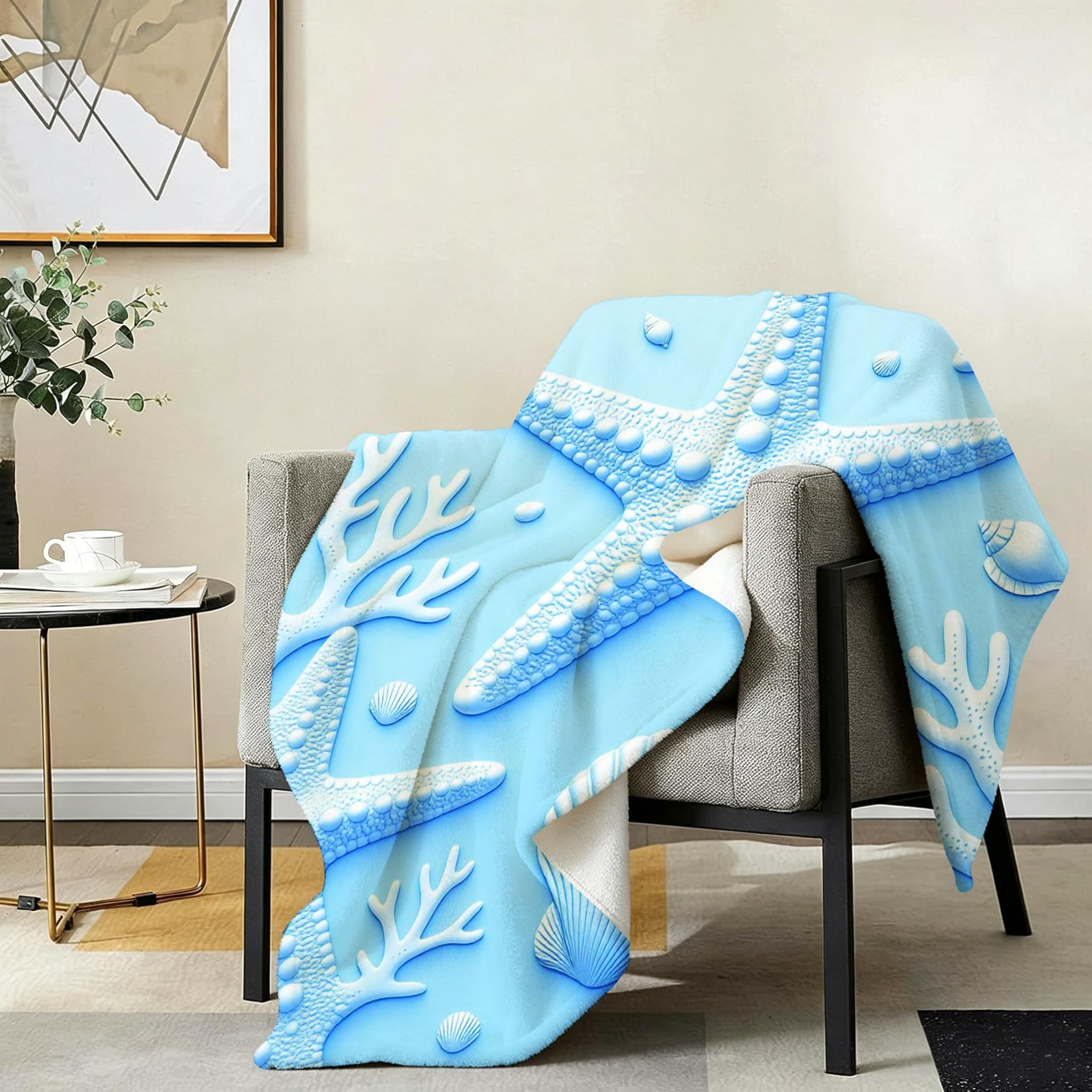 Wärme Dick Fleecedecke 220X240 cm Blaue Seesterne, ZQ558