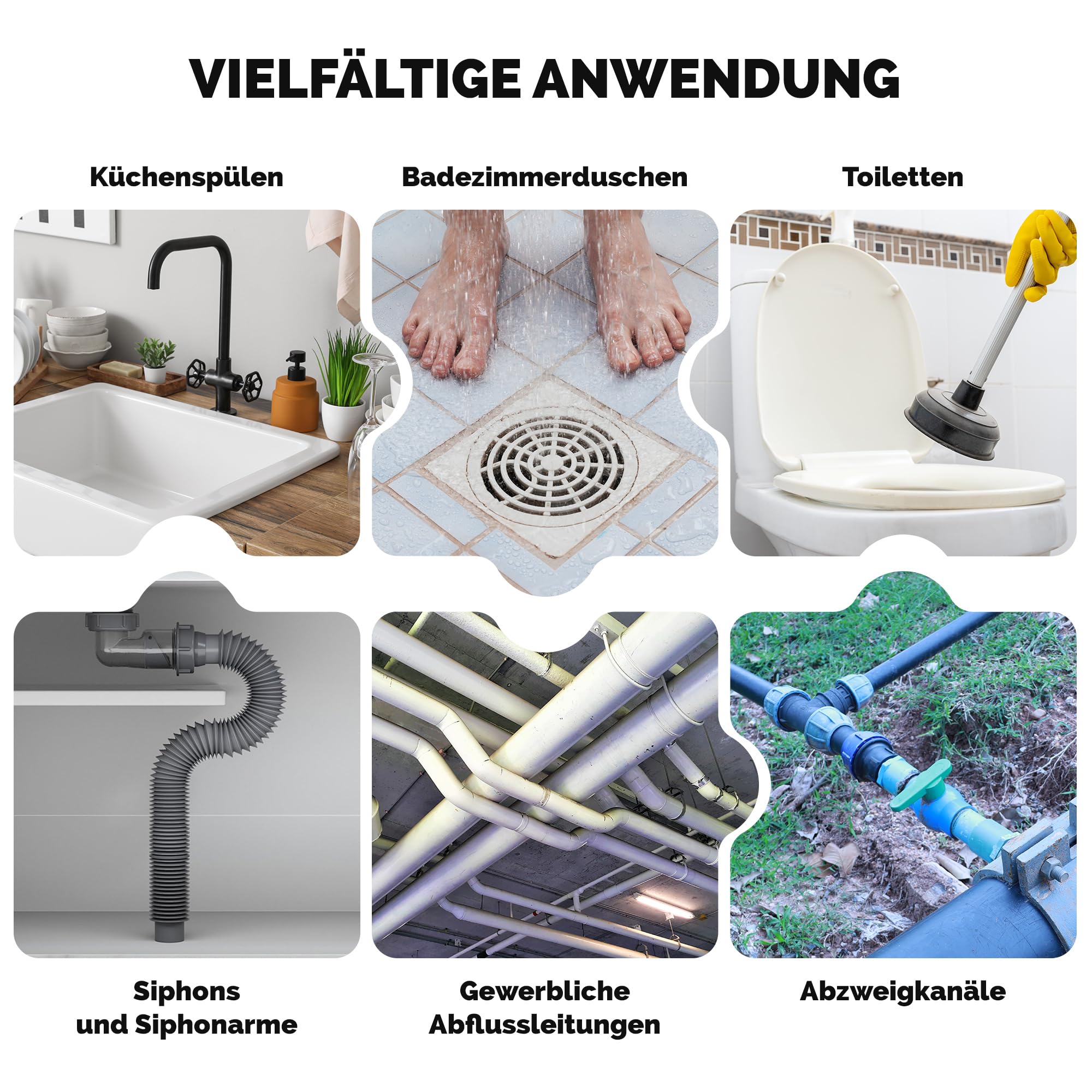 ZELCAN Rohrreinigungsgerät elektrisch, 850W Motor, 6 Aufsätze, Spiralen mit 10/16/22 mm Durchmesser, 450 U/min, passend für Rohre von 20–200 mm, ideal für Abwasserrohre, Toiletten und Kanalsysteme