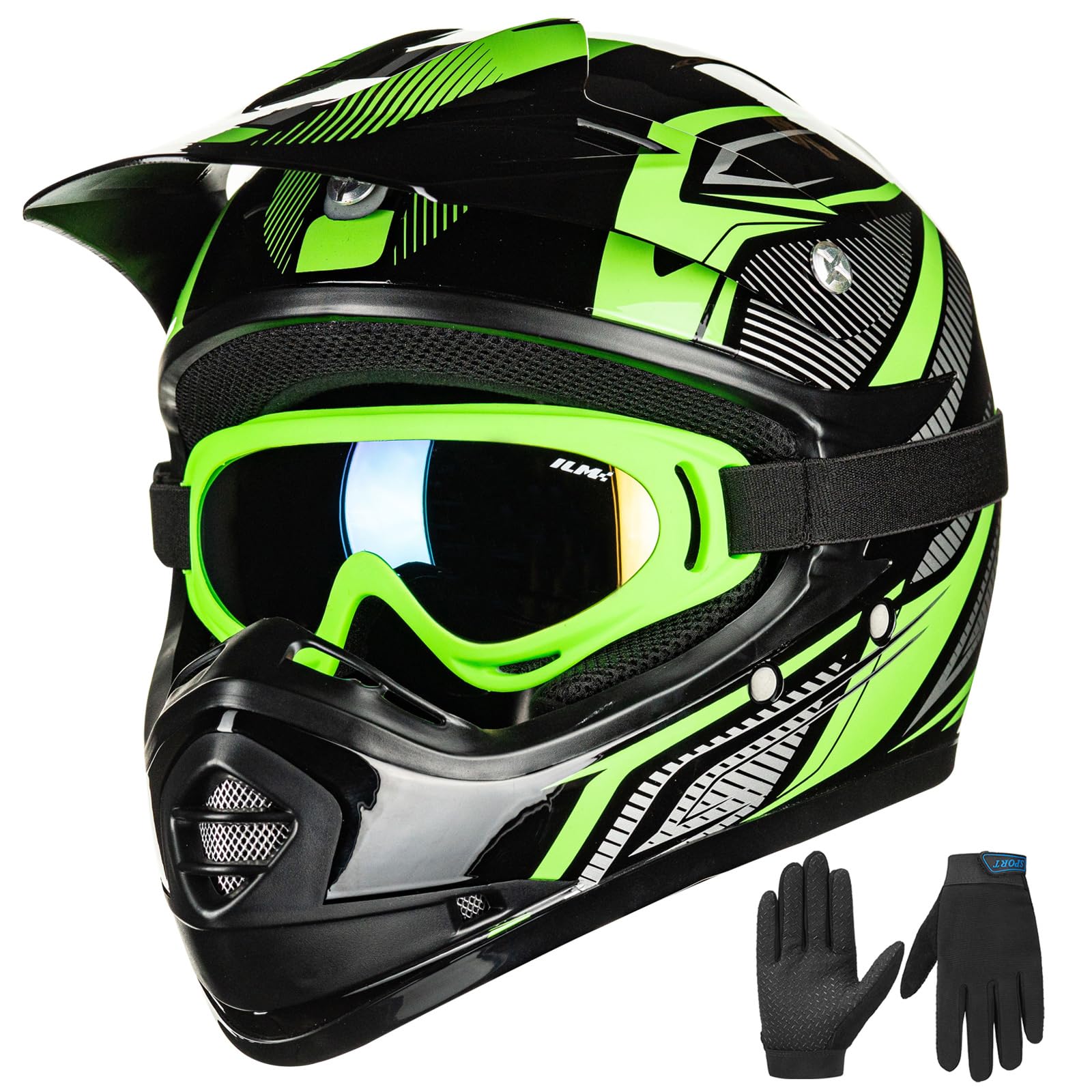 ILM Youth Kids Dirt Bike Helmet DOT Approved Full Face ATV Motocross Set B07 : Automotive