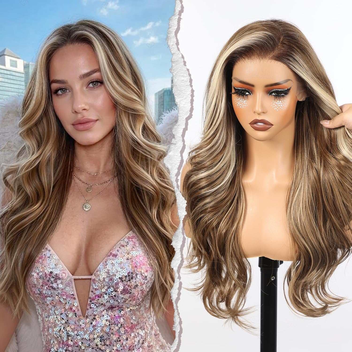 BLONDE UNICORN 26 Inch Black Lace Front Wig, 13×4 HD Synthetic Lace Front Wig Long Layered Wave Glueless Wig Pre Plucked Hairline Hair Replacement Daily Wear for Women(1B#)