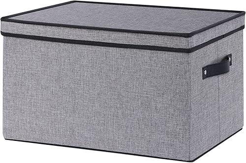 YheenLf Cajas de almacenamiento de tela, cestas de almacenamiento para estantes con tapas, contenedores de almacenamiento de tela con asas, cajas