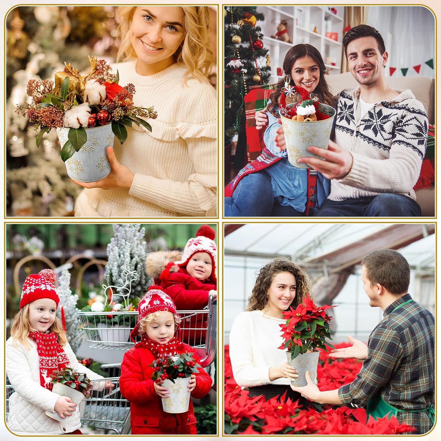 Zhehao 6 Pcs Christmas Galvanized Bucket 5.9'' Metal Basket Bucket Planters Pot Decorative Tin Farmhouse Vintage Flower Holder Decor for Xmas Home Outdoor Indoor(Snowflake Style)