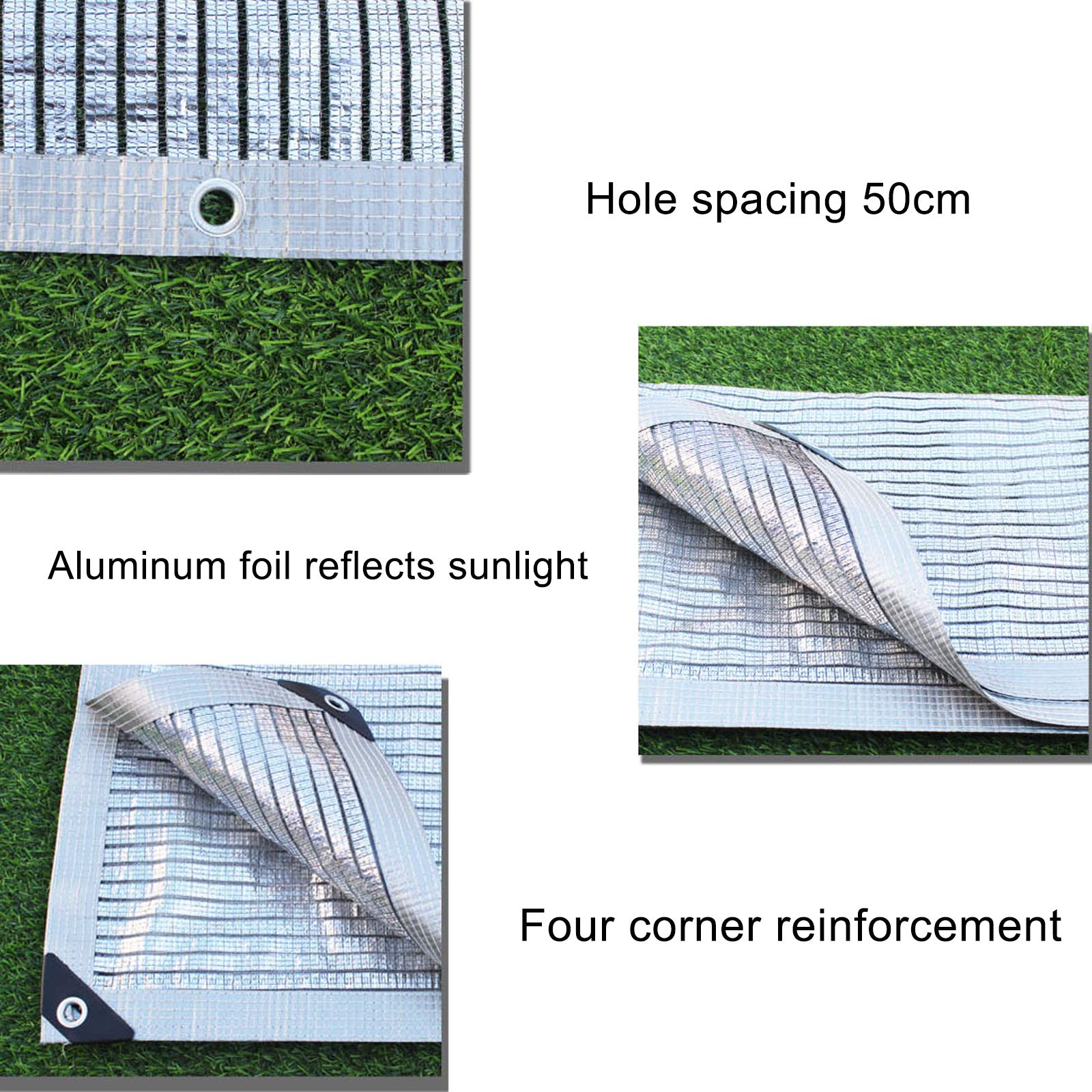 Filet D'ombrage en Aluminium Réfléchissant 75%,Shade Net,Tissu D'ombre Résistant Aux UV,Voile D'ombrage Coupe-Vent,pour Abri de Voiture/Fleurs/Plantes de Serre,Argent (2x6m)