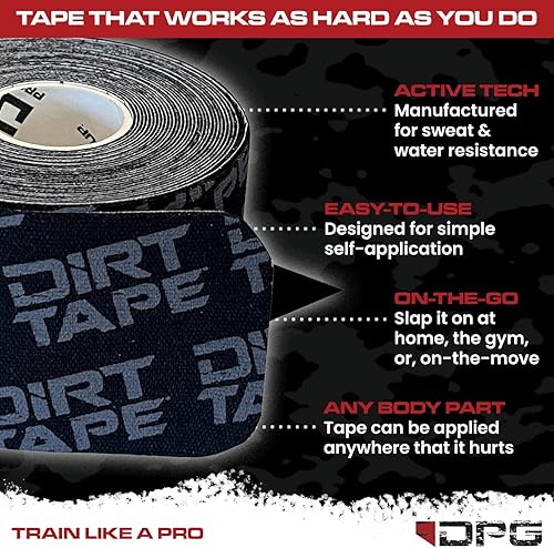 Miniatura 5 de DIRT Tape, Algodón de alta calidad, cinta elástica de kinesiología, 1 rollo continuo sin cortar (16.4 pies de largo). Sin látex, hipoalergénico,