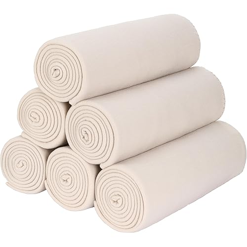 Fleece Throw Blanket Bulk Fleece Blankets Solid Lightweight Warm Soft Cozy Pet-Friendly for Home Bed Sofa Couch Dorm Office Wedding Gifts Travel Airplane for Seasons (Beige, Pack of 6-50x60 Inches)