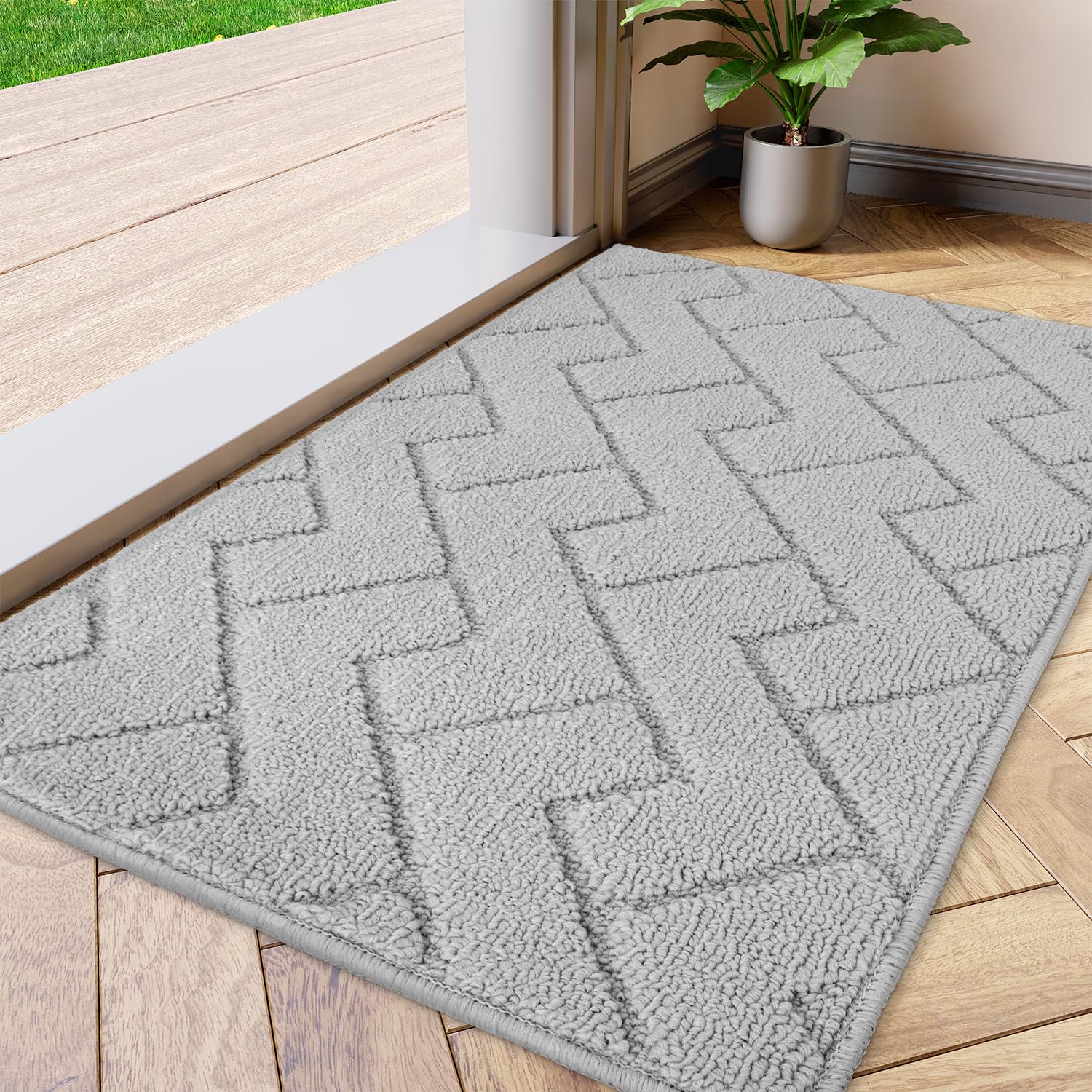 Biscpro Door Mat, 50x80 cm DoorMat Indoor Washable, Doormat Indoor Dirt Trapper Non-slip,Absorbent Inside Entrance Rug Mat for Entryway,Patio,Garden,Laundry Room,Pets - Light Grey