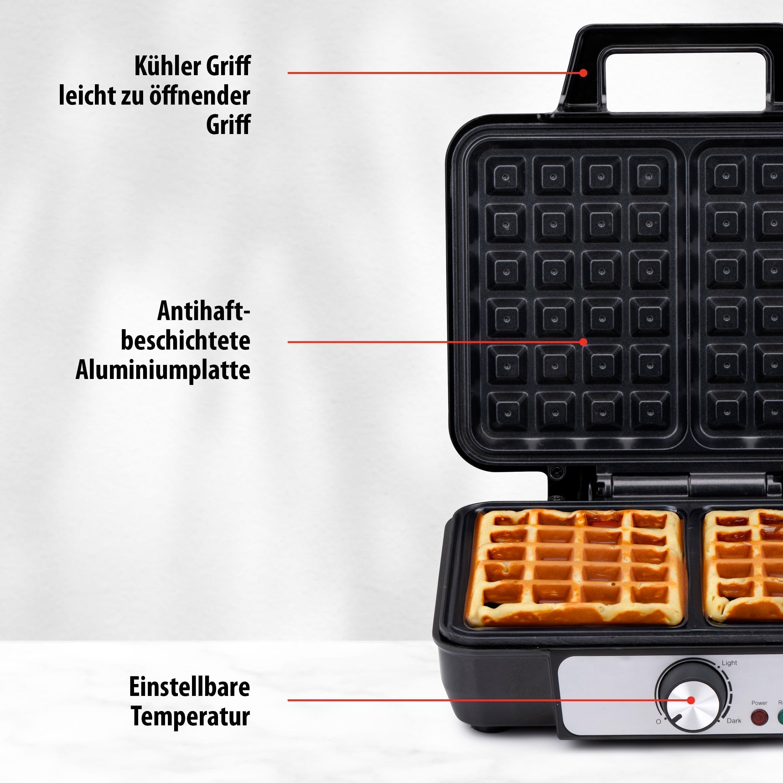 alpina Gofrera - Gofres Bruselas - Recubrimiento antiadherente - 2 Waffles - 1000 W - Negro
