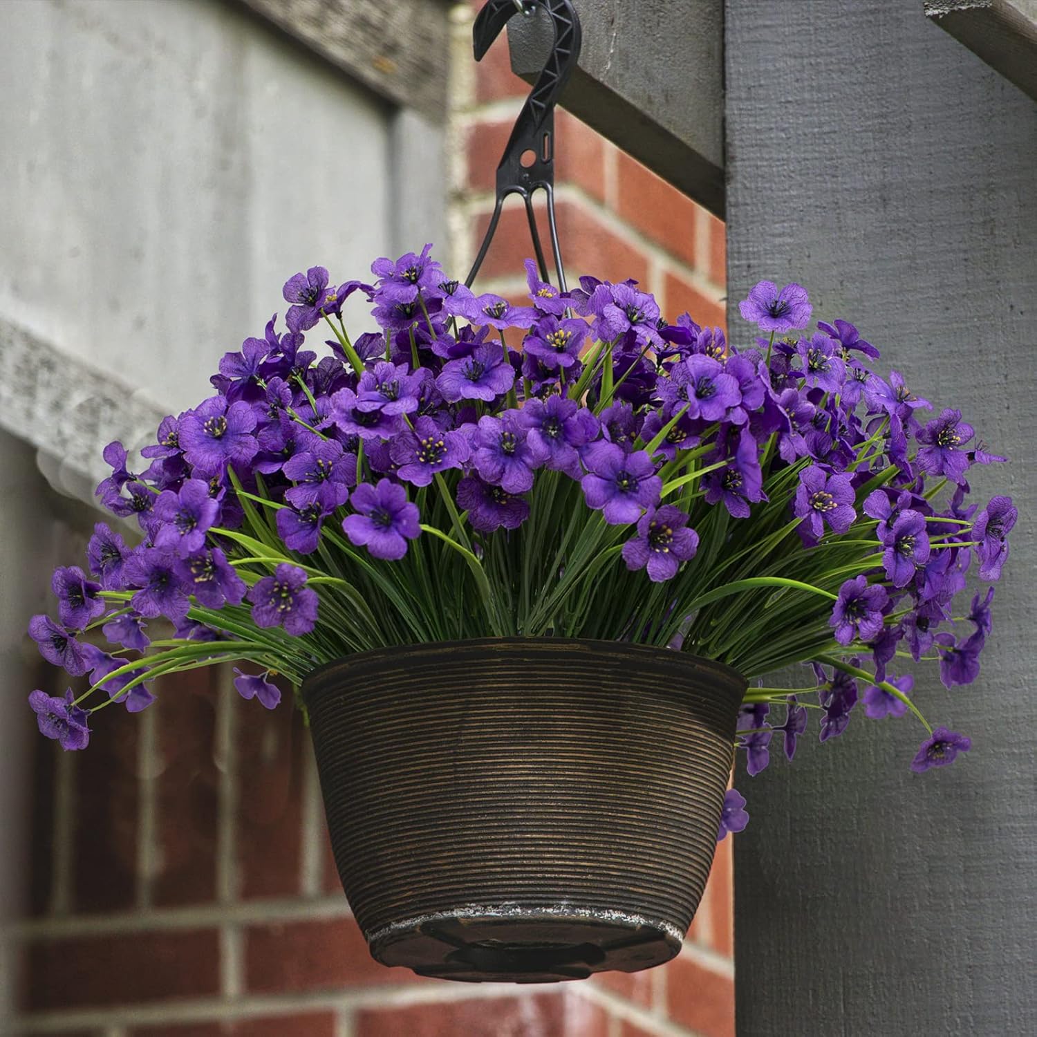 21 bundles artificial outdoor uv resistant flowers no fade fake outside flowers plastic greenery faux shrubs garden porch window box home decoration(purple)