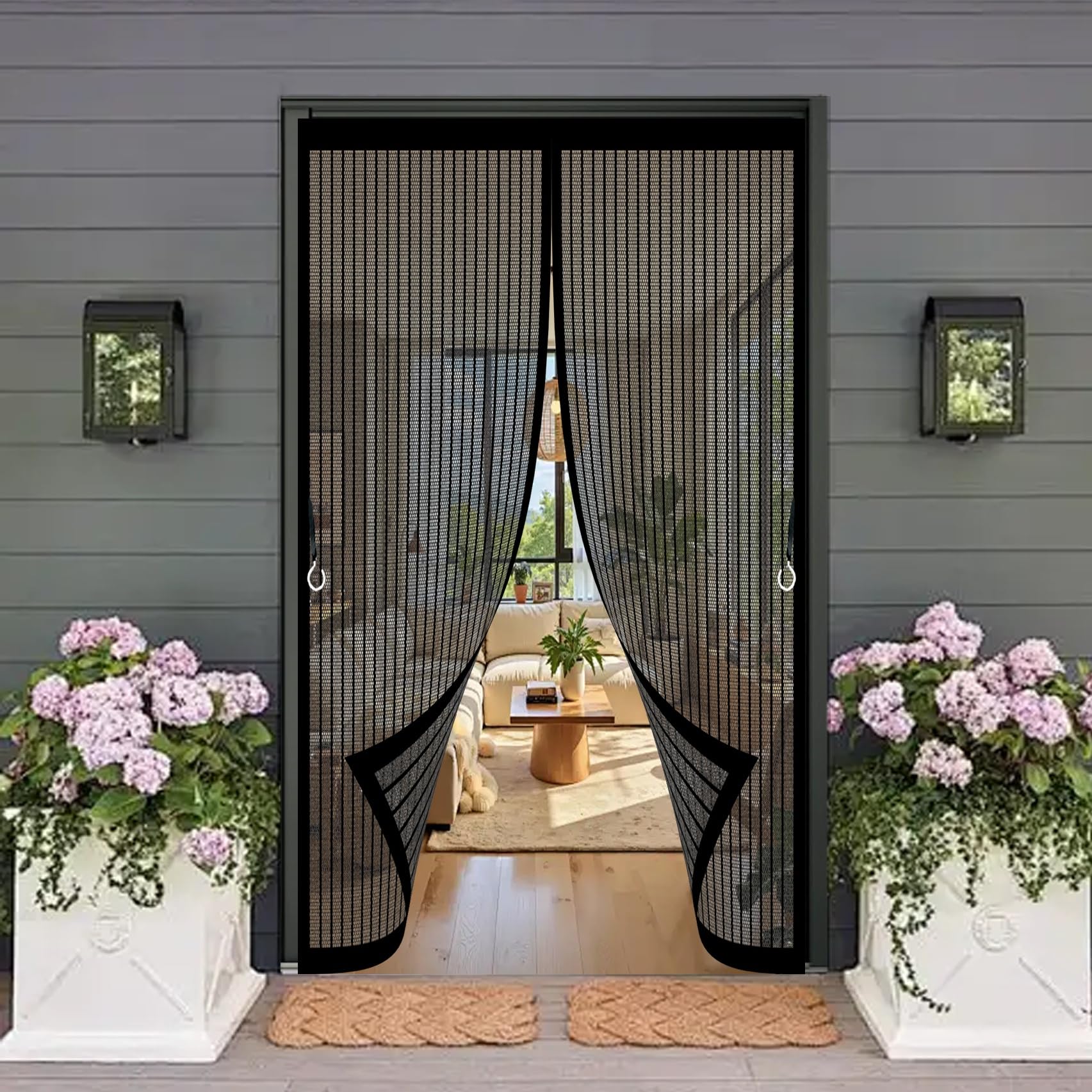 Door Fly Screen Curtain 185 x 105 cm Automatically Close, No Gap, Easy to Install Without Drilling, Keep Bugs Out Lets Fresh Air in Magnetic Door Screen for Patio Doors Bedroom, Black