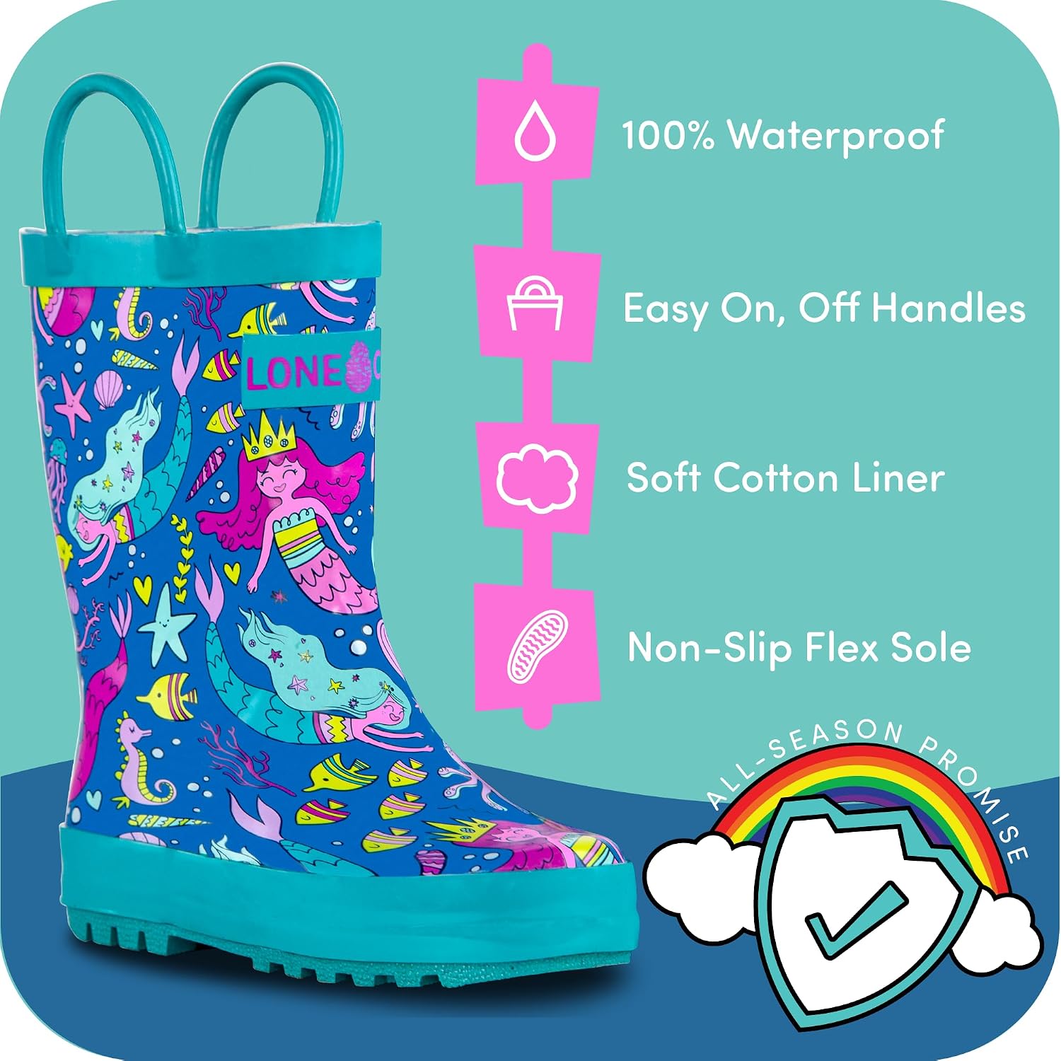 LONECONE Rain Boots with Easy-On Handles in Fun Patterns for Boys and Girls image 2
