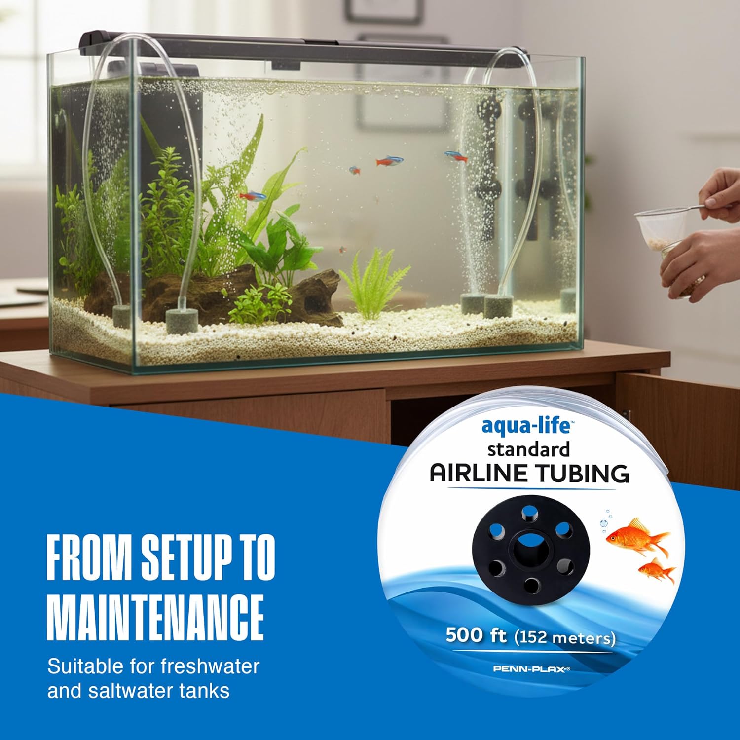 Penn-Plax Aqua-Life Standard Airline Tubing - 3/16 Inch Flexible Airline Hose for Aquarium Pumps, Fish Tank Line for Air Stones & Filters - Safe for Freshwater & Saltwater - 500 ft Long, Clear