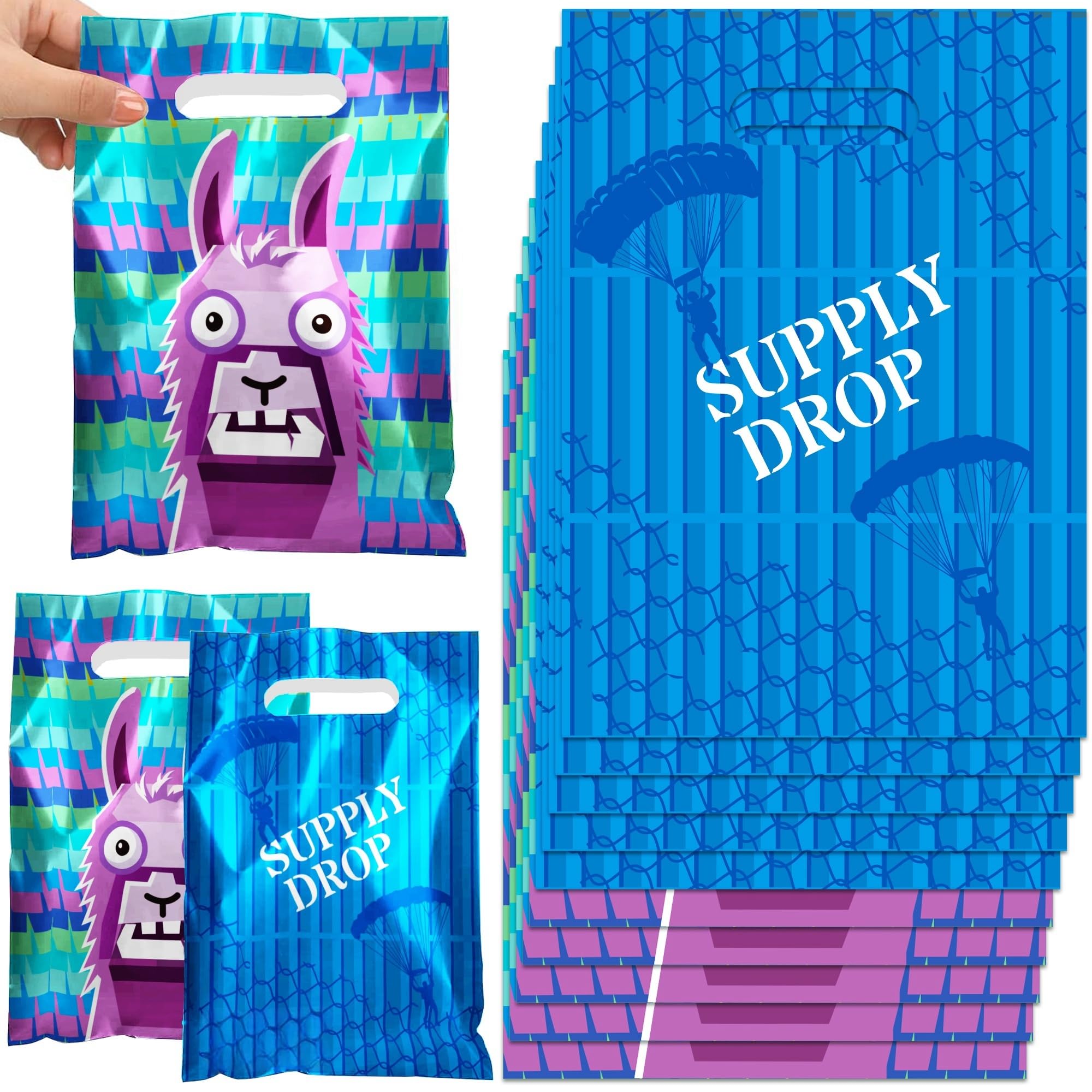 Haxpacal Video Game Goodie Bags 50Pcs Llama Treat Candy Plastic Bags for Llama Bag Video Game Theme Party Supplies Gamer's Birthday Party Decorations