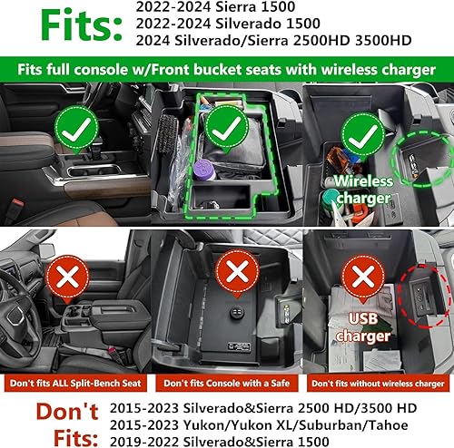 Miniatura 9 de JOJOMARK Bandeja organizadora de consola central compatible con GMC Sierra 2019-2022, Chevy Silverado 1500, 2020-2021 2022 2023 SilveradoSierra 2500