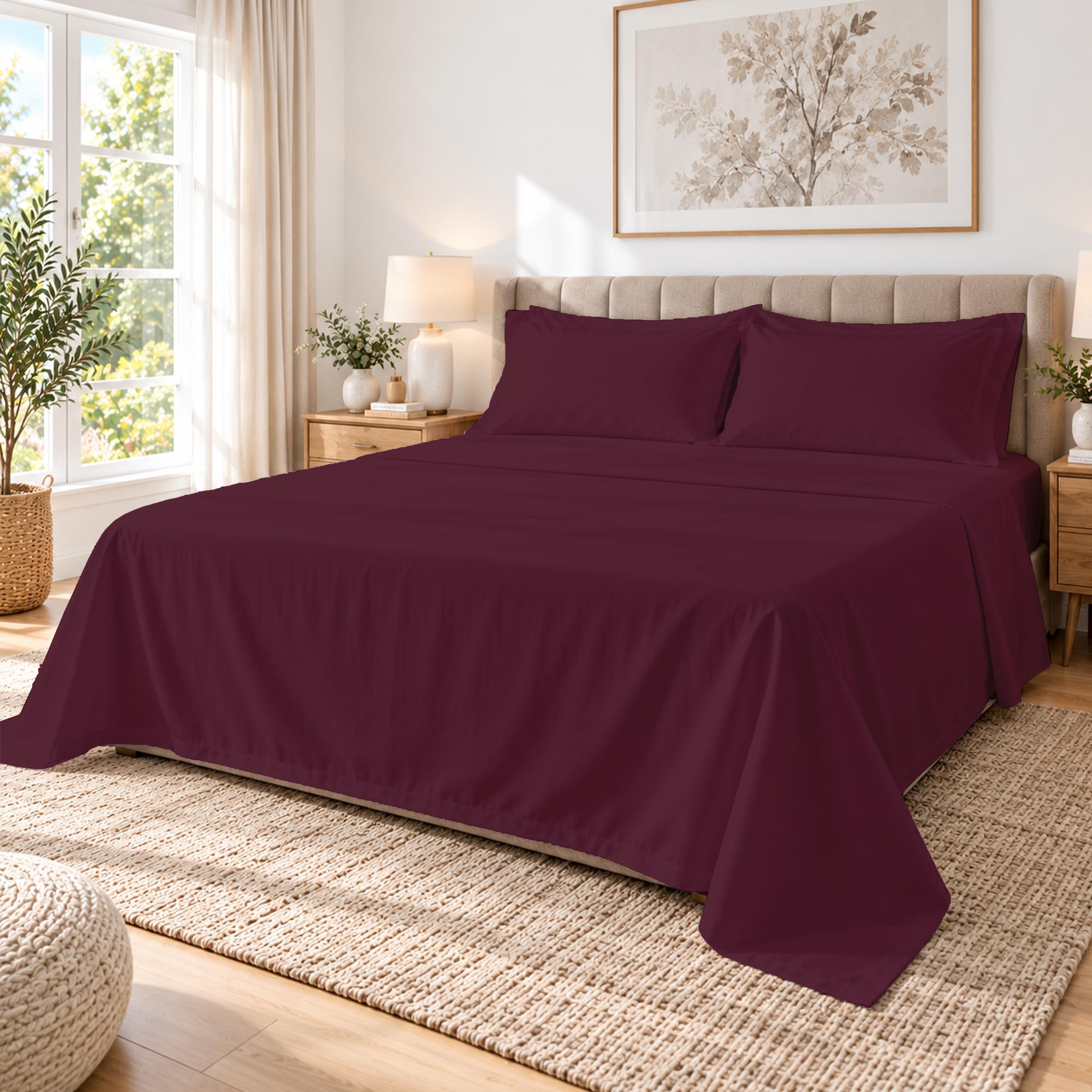 Cotton Comfort Bedding 400 Thread Count Flat Sheet Double 100% Egyptian Cotton Flat Bed Sheets Double Super Soft & Breathable Hotel Quality Double Bed Sheet