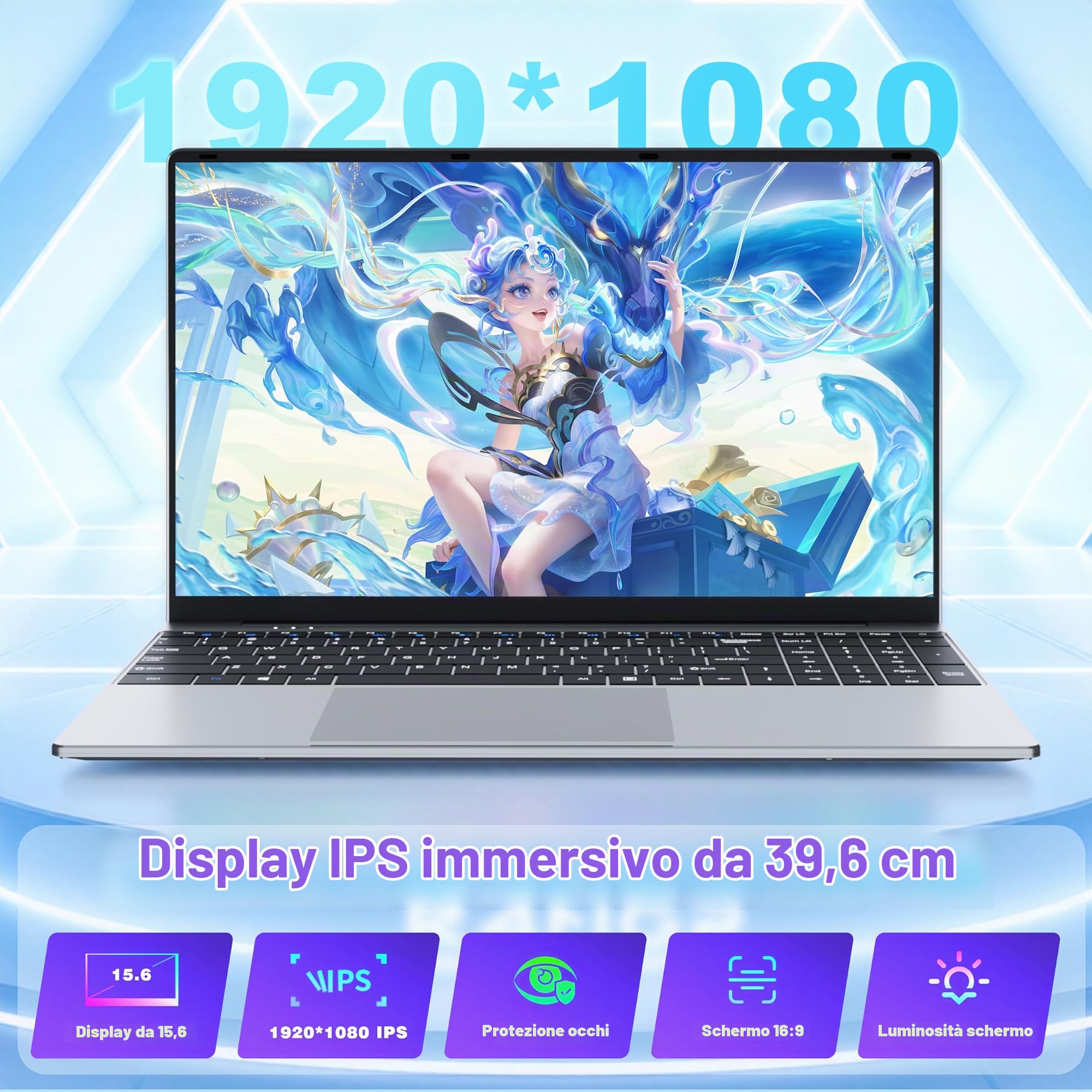 Portatile PC IPS Full HD da 15,6", Core M3 6Y30 fino a 2,2 GHz, 8 GB RAM DDR3, 256 GB SSD, Notebook Sottile con Win 11 e Office 365, Laptop con Tastierino Numerico, Apertura e Chiusura a 180°, Wi-Fi 5