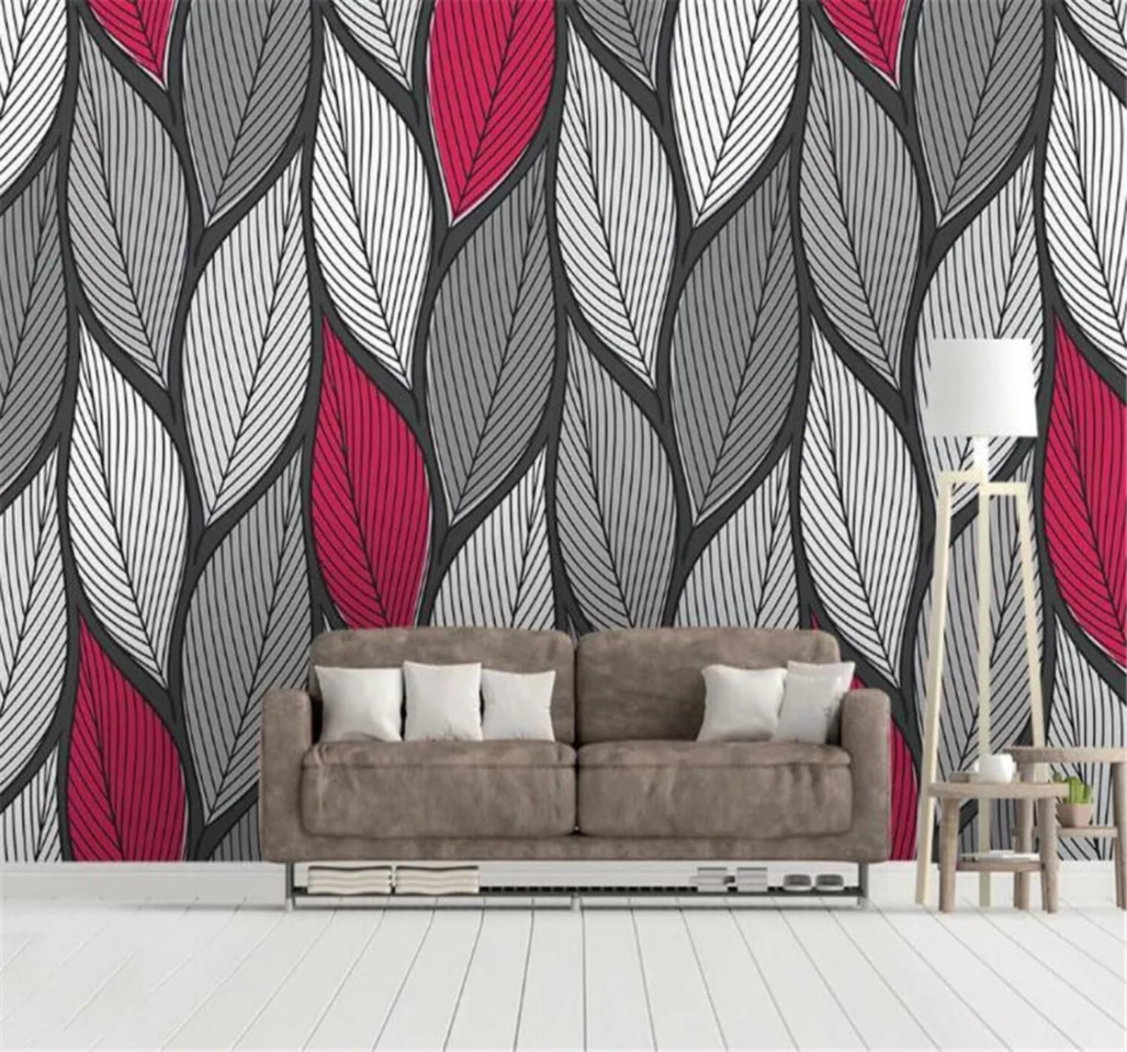 Tzxztt Minimalist Vintage Nostalgic Colourful Leaves Modern 3D Wallpaper Premium Textured Silk Neutral Tones Material Ideal for Living Room Bedroom-400cm×280cm