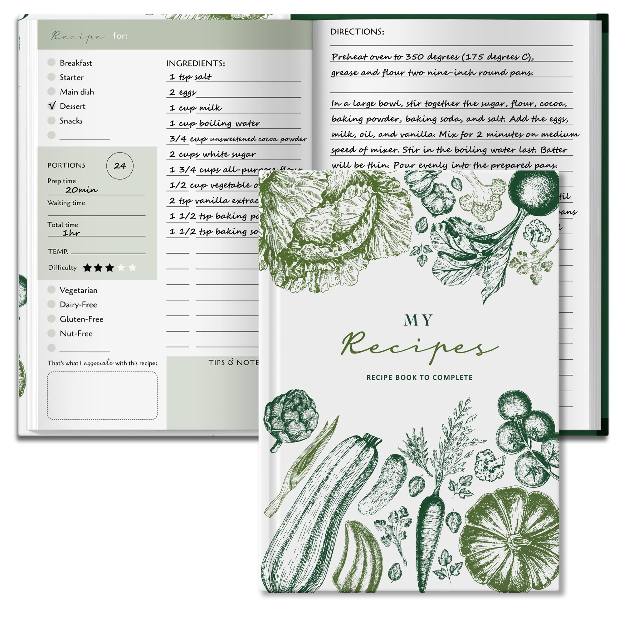 BIROYAL Blank Recipe Book for Own Recipes - Personalised Recipe Journal for 100 Recipes - A5 Recipe Journal to Write Your Own Recipe Book - 224 Pages Empty Cookbook for Family & Cooking Lover