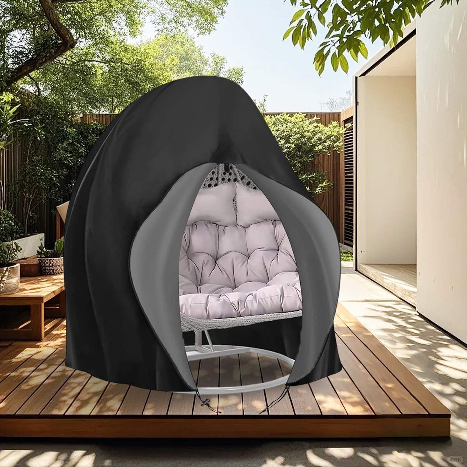 Hängesessel Abdeckung Hängestuhl Schutzhülle Ei-Stuhlbezug Patio Outdoor Swing Egg Chair Cover Wasserdicht Anti-Staub mit Reißverschluss 210D Oxford Hängekorb Schwingsessel Abdeckhauben 200 x 230 cm